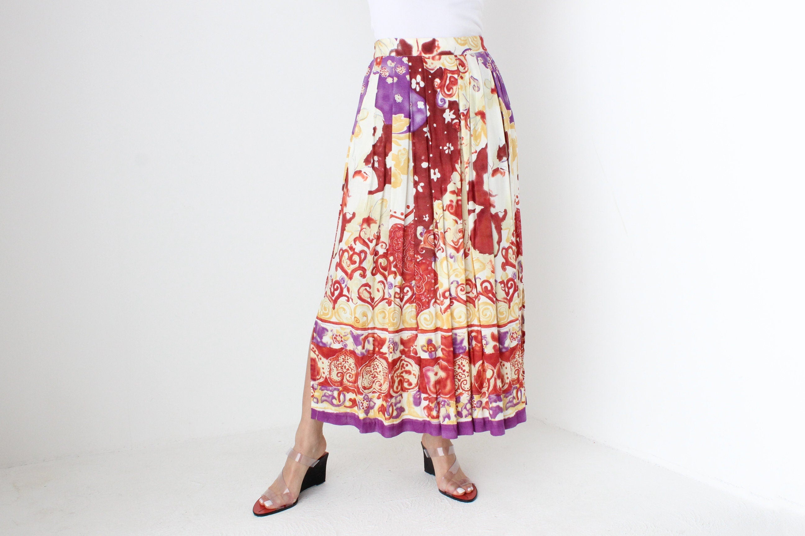 90s Abstract Print Midi / Maxi Skirt