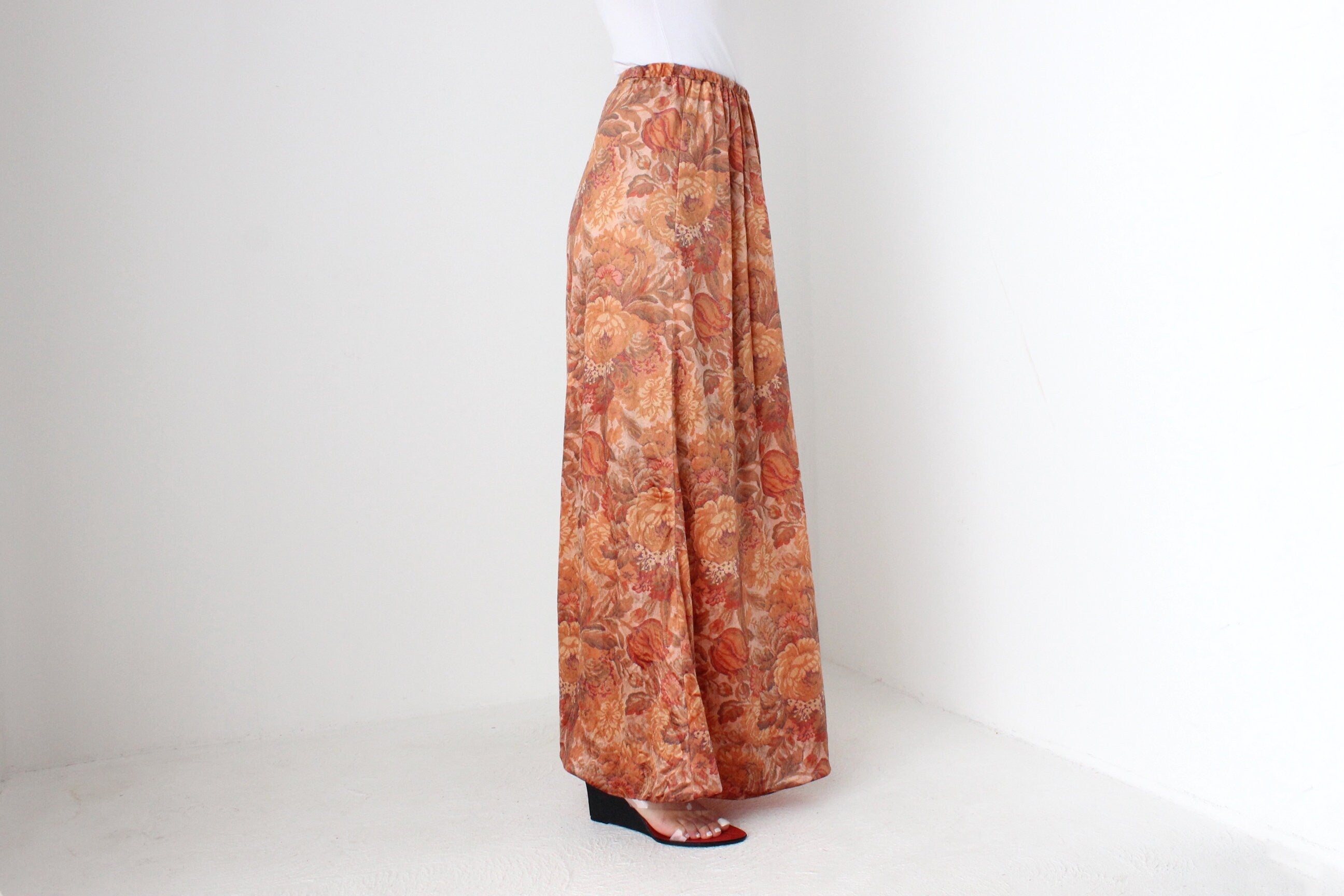 70s Floral Velvet Autumnal Palette Maxi Skirt