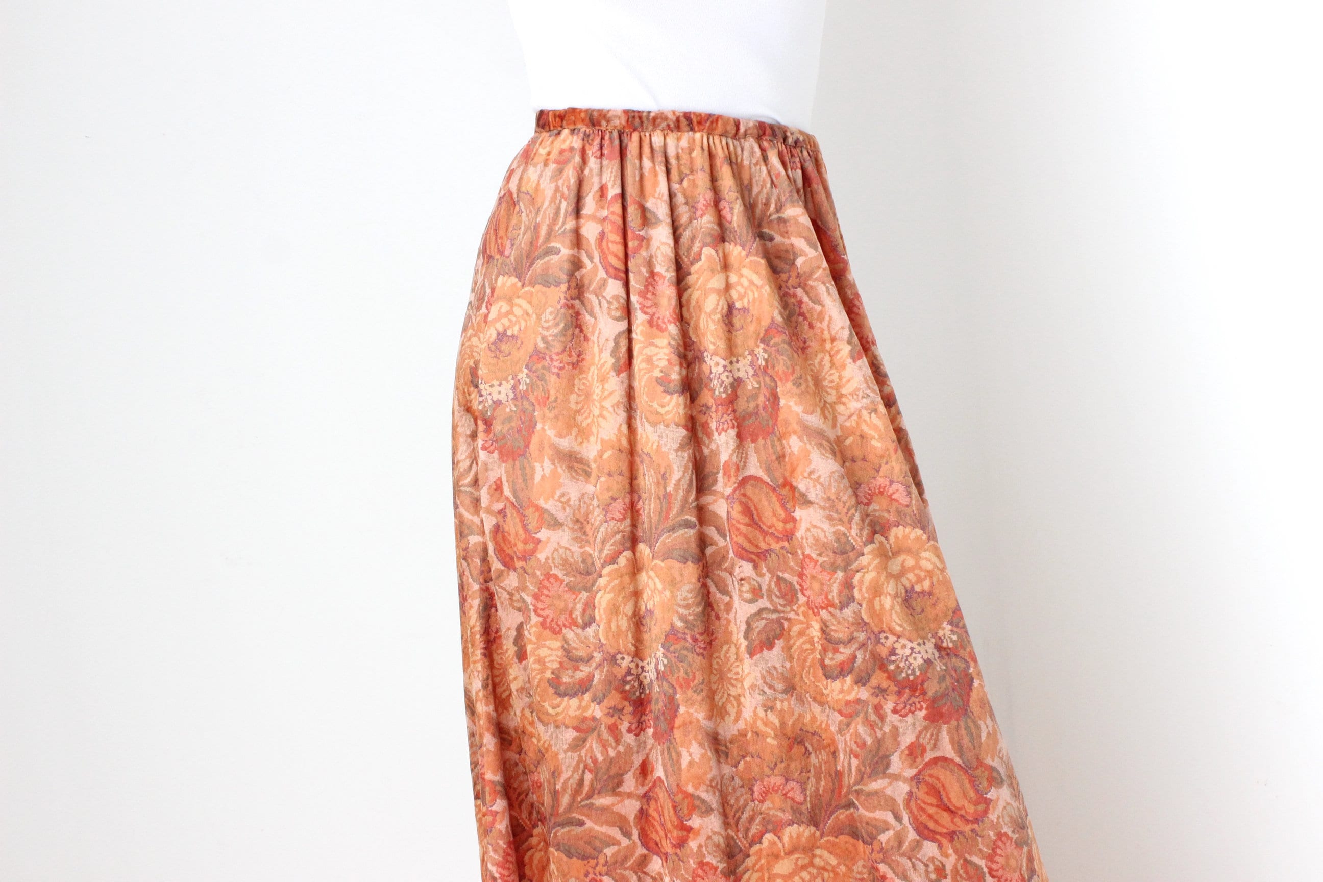 70s Floral Velvet Autumnal Palette Maxi Skirt