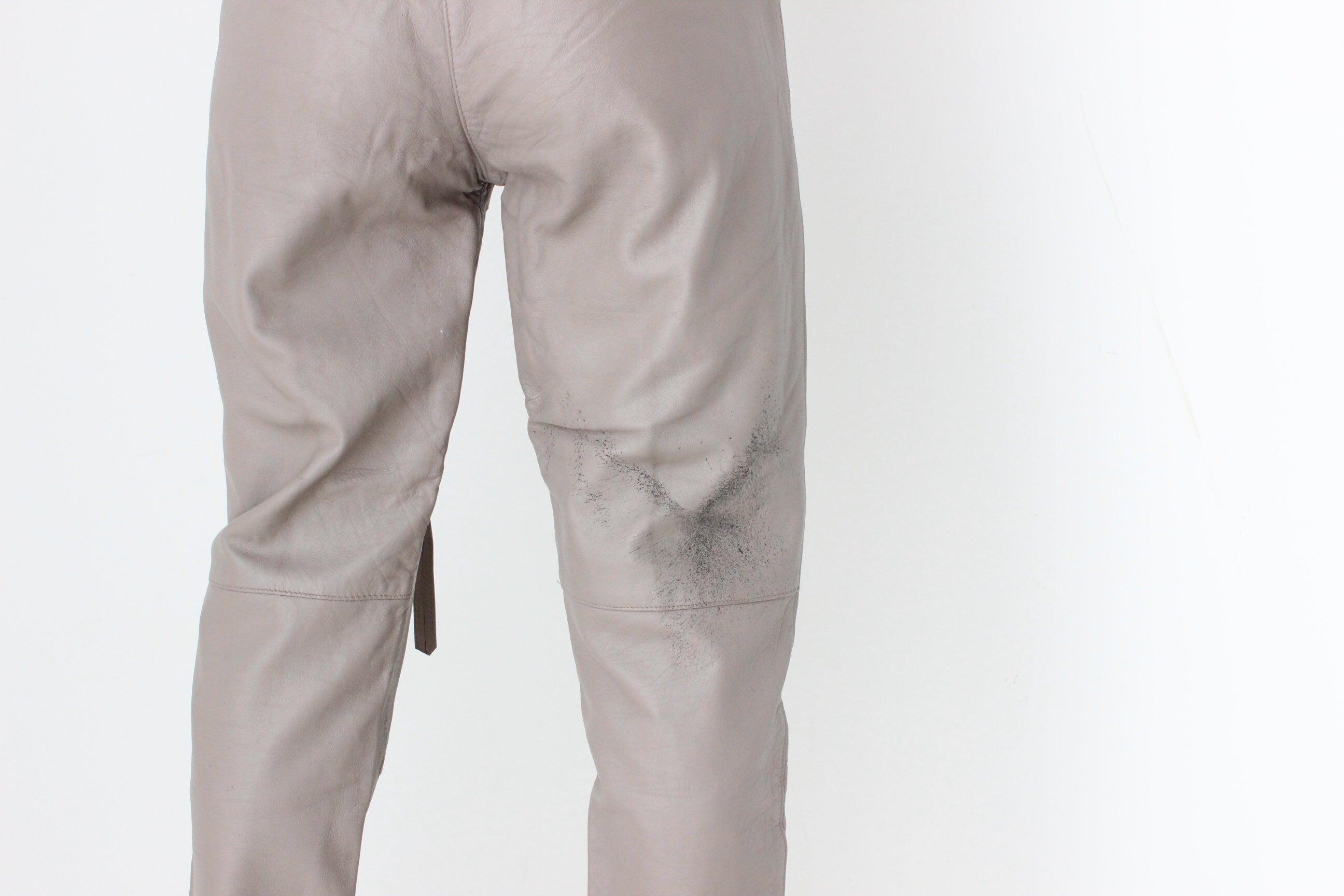 BALLETCORE 80s Dove Grey {Genuine Leather} Pants w/ Waist Tie