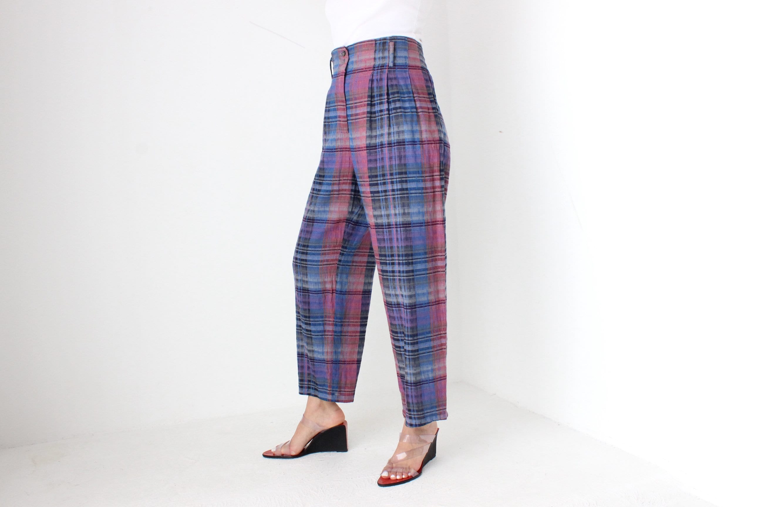 80s Woven Italian Linen Cotton Relaxed Fit Trousers