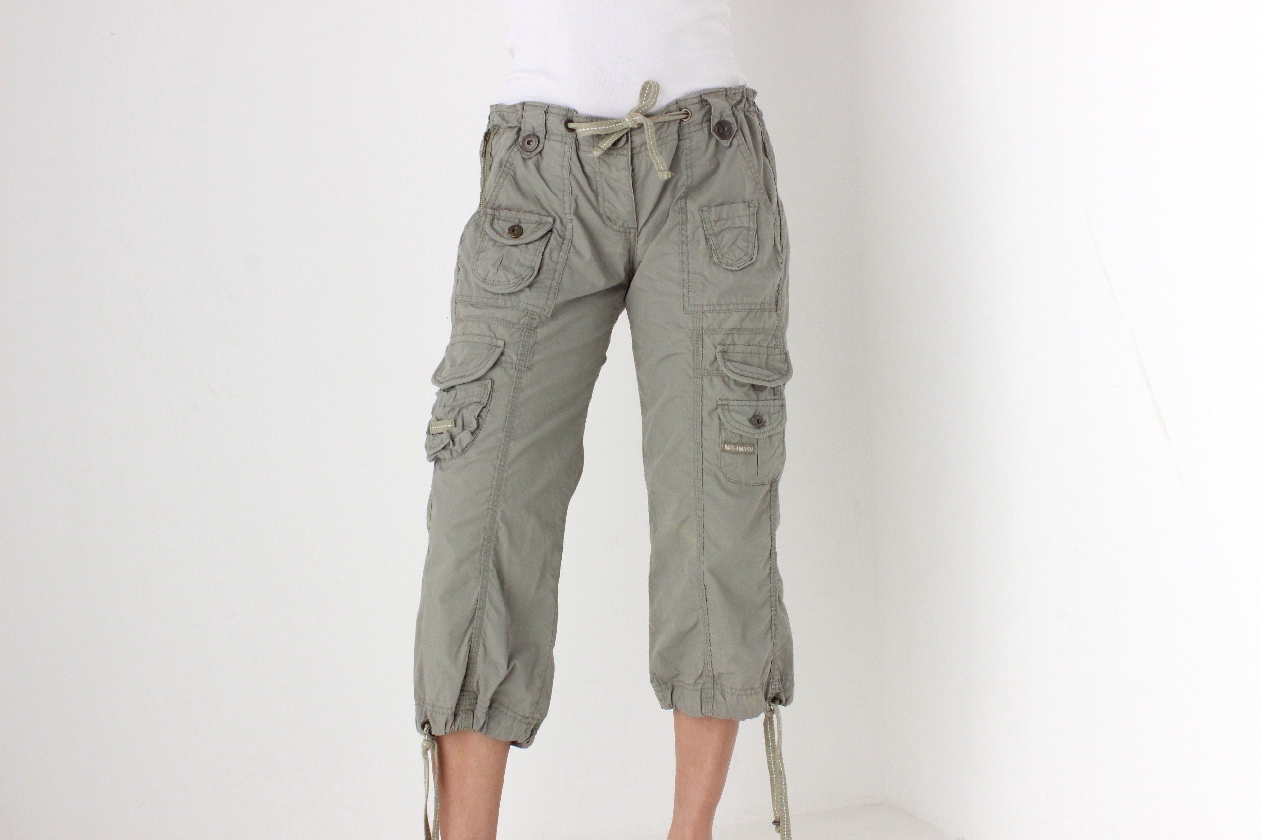 Y2K Khaki Cropped Knee Length Cargo Capri Pants