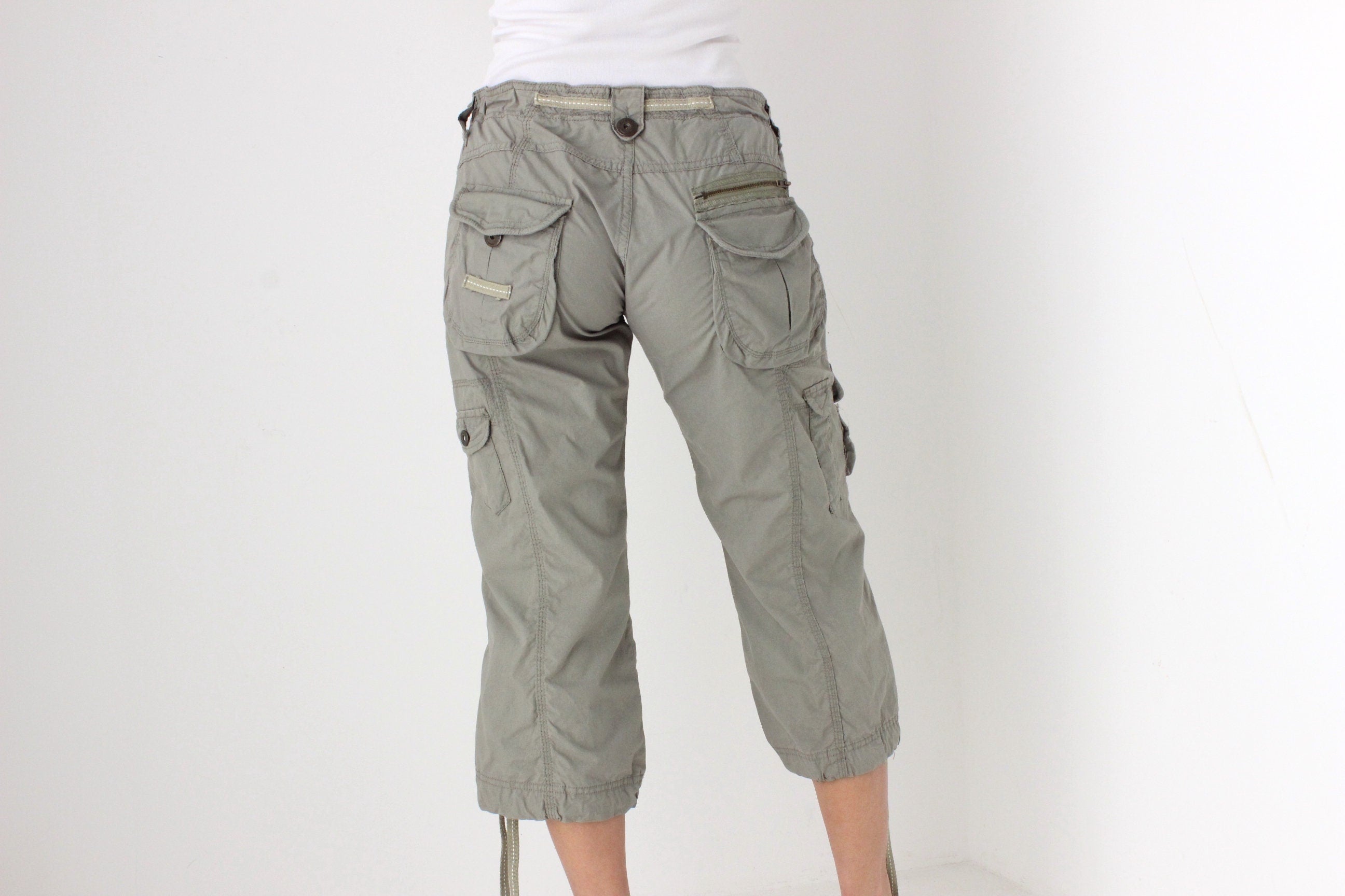 Y2K Khaki Cropped Knee Length Cargo Capri Pants
