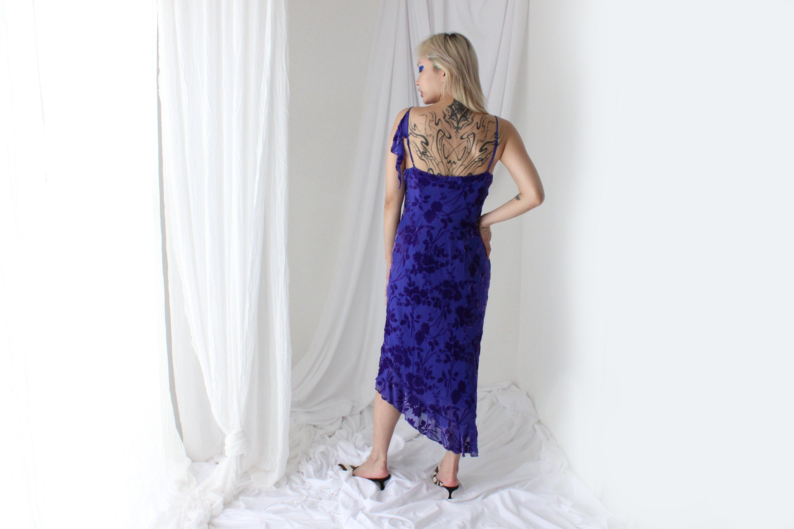 Y2K PURE SILK Asymmetric Velvet Burnout Galliano/Dior Vibe Dress