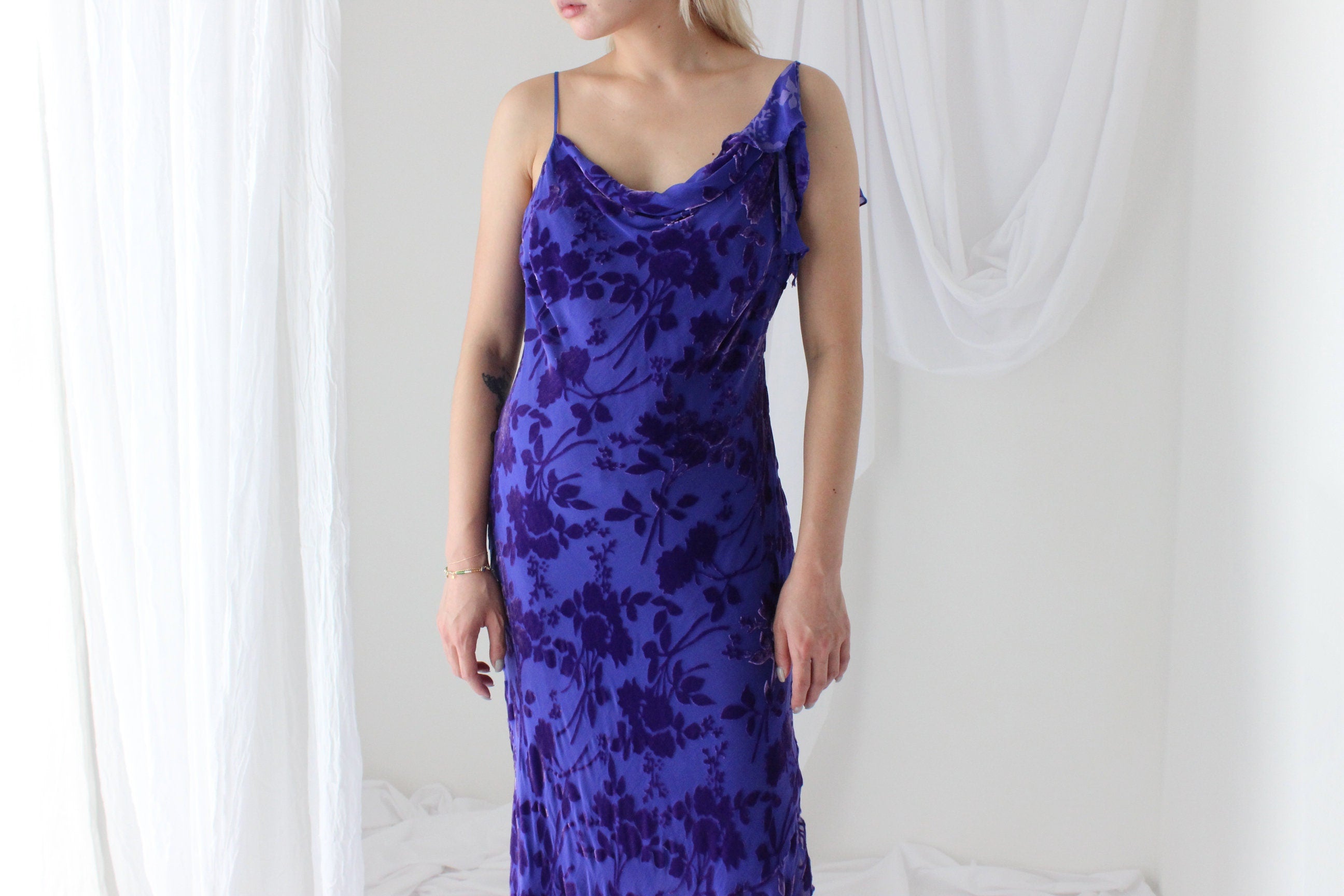 Y2K PURE SILK Asymmetric Velvet Burnout Galliano/Dior Vibe Dress