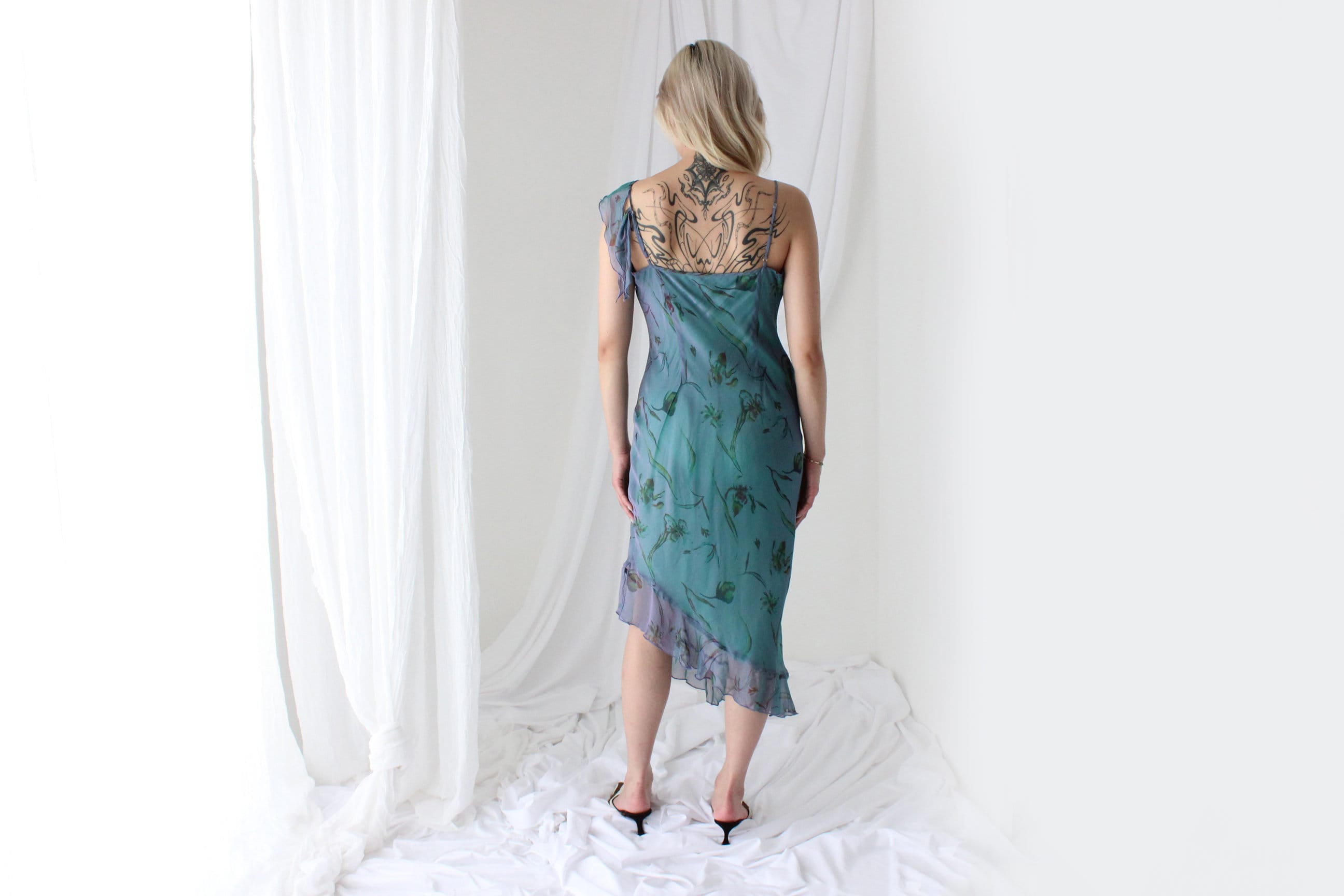 Y2K PURE SILK Shimmer Asymmetric Carrie Dress
