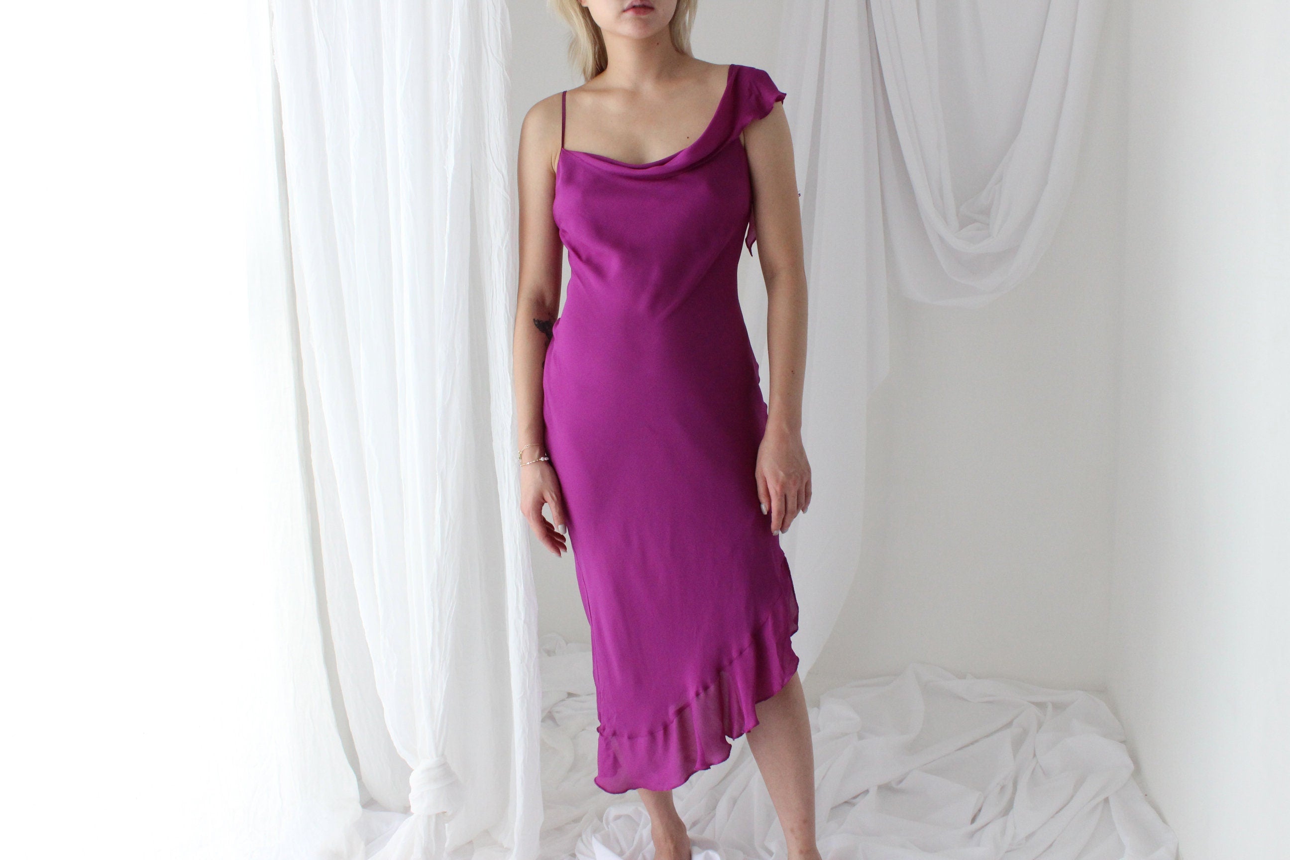 Stunning Y2K PURE SILK Asymmetric Cocktail Dress