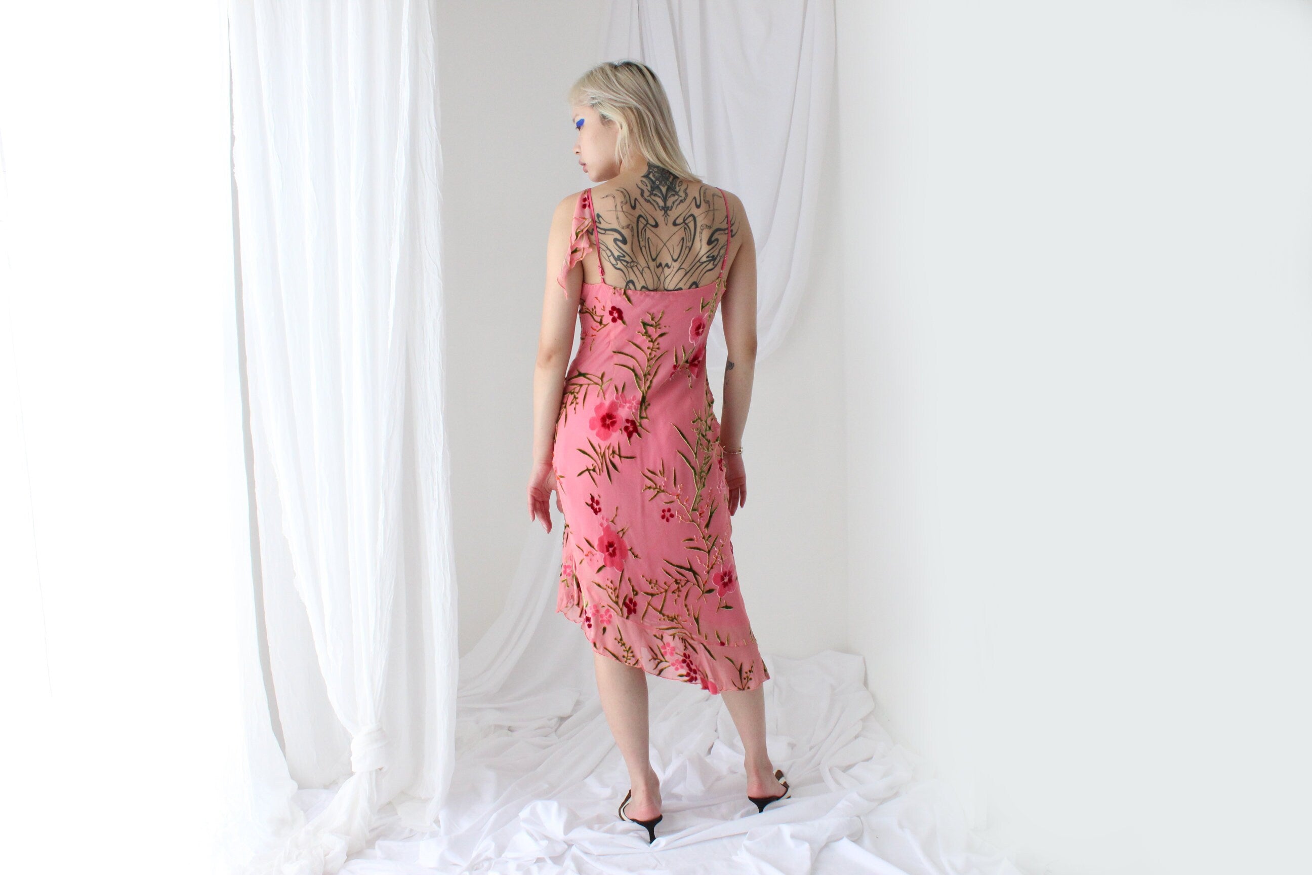 Y2K PURE SILK Asymmetric Velvet Burnout Galliano/Dior Vibe Dress