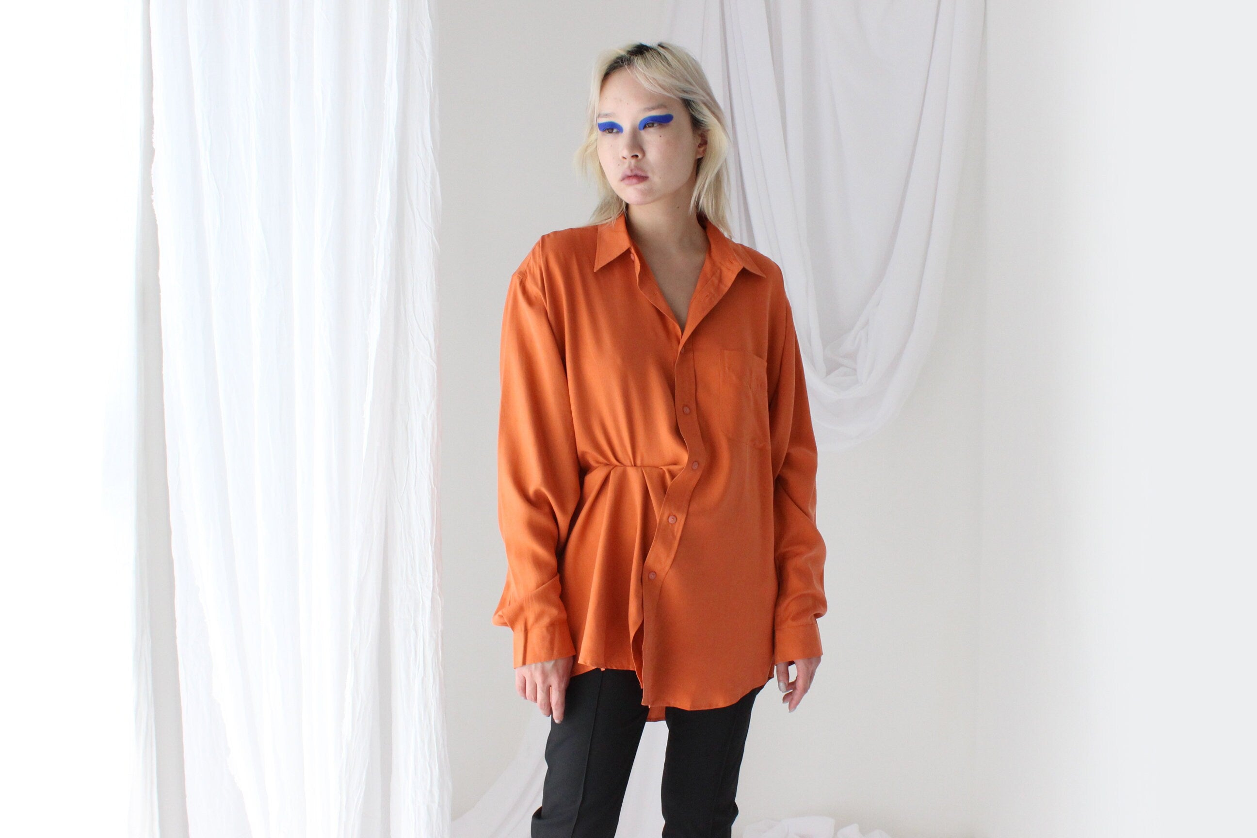 Heavenly 90s Pure Fuji Silk Orange Oversized Shirt