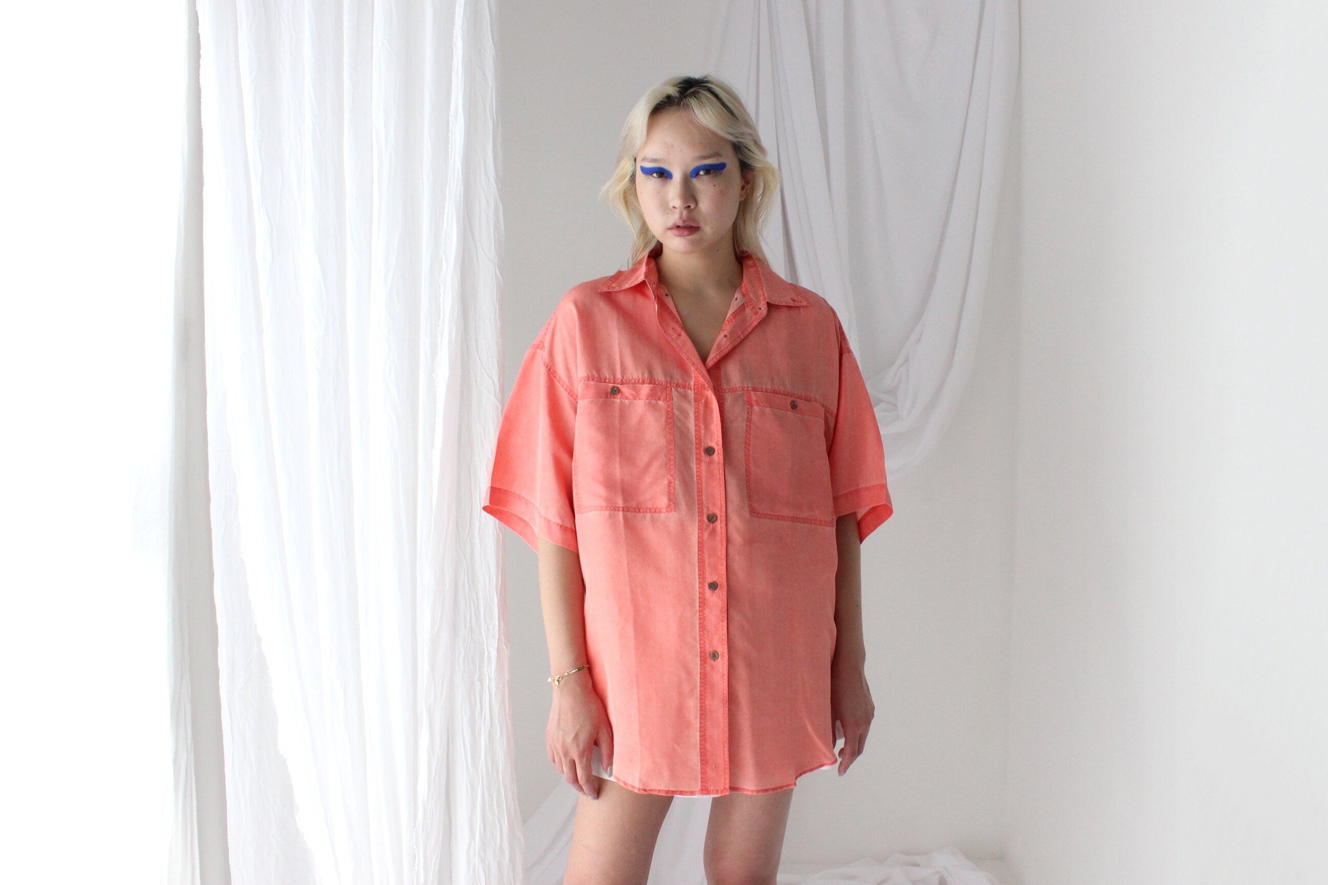 80s PURE SILK Pastel Pink Boxy Shirt