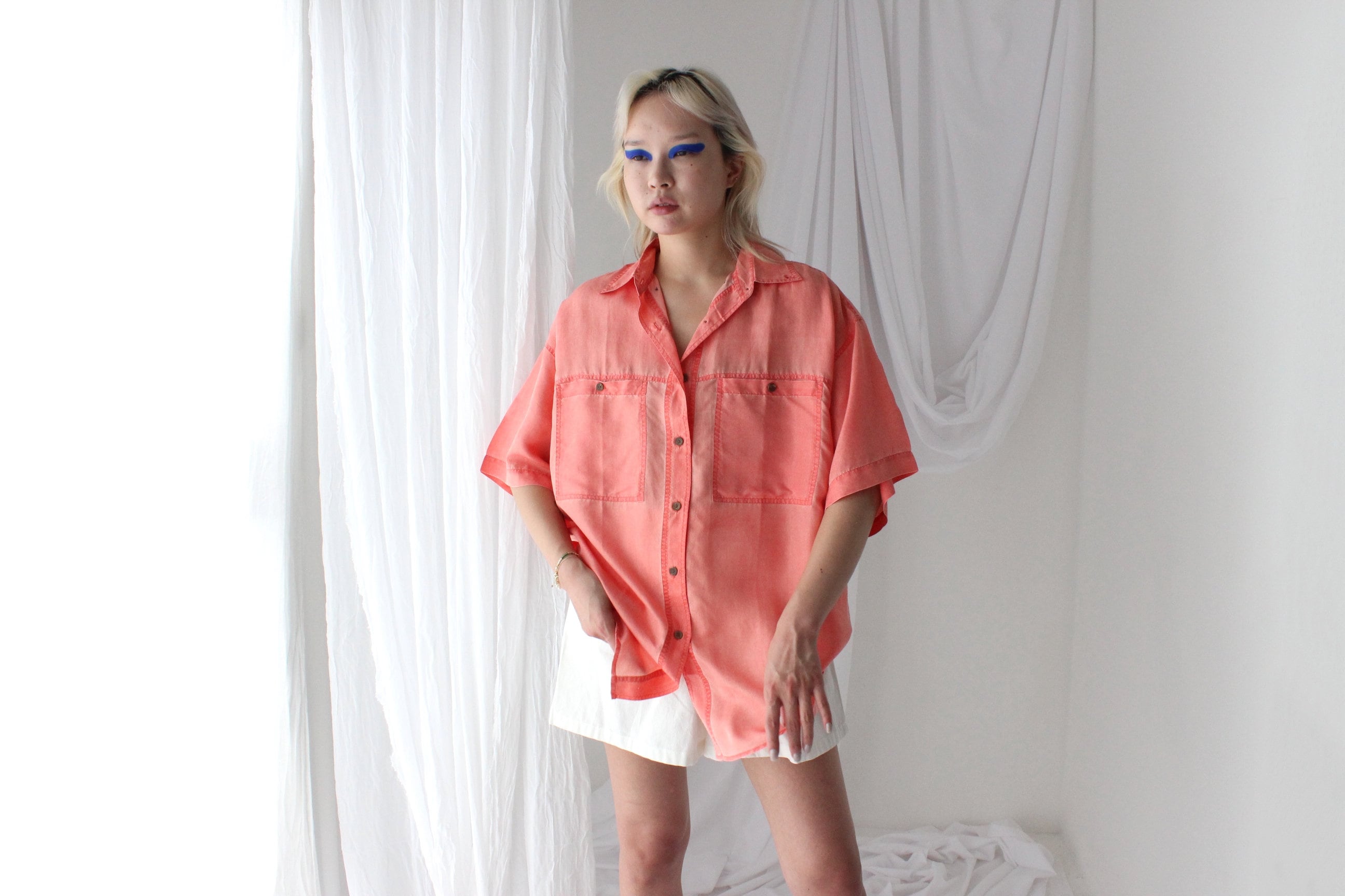 80s PURE SILK Pastel Pink Boxy Shirt