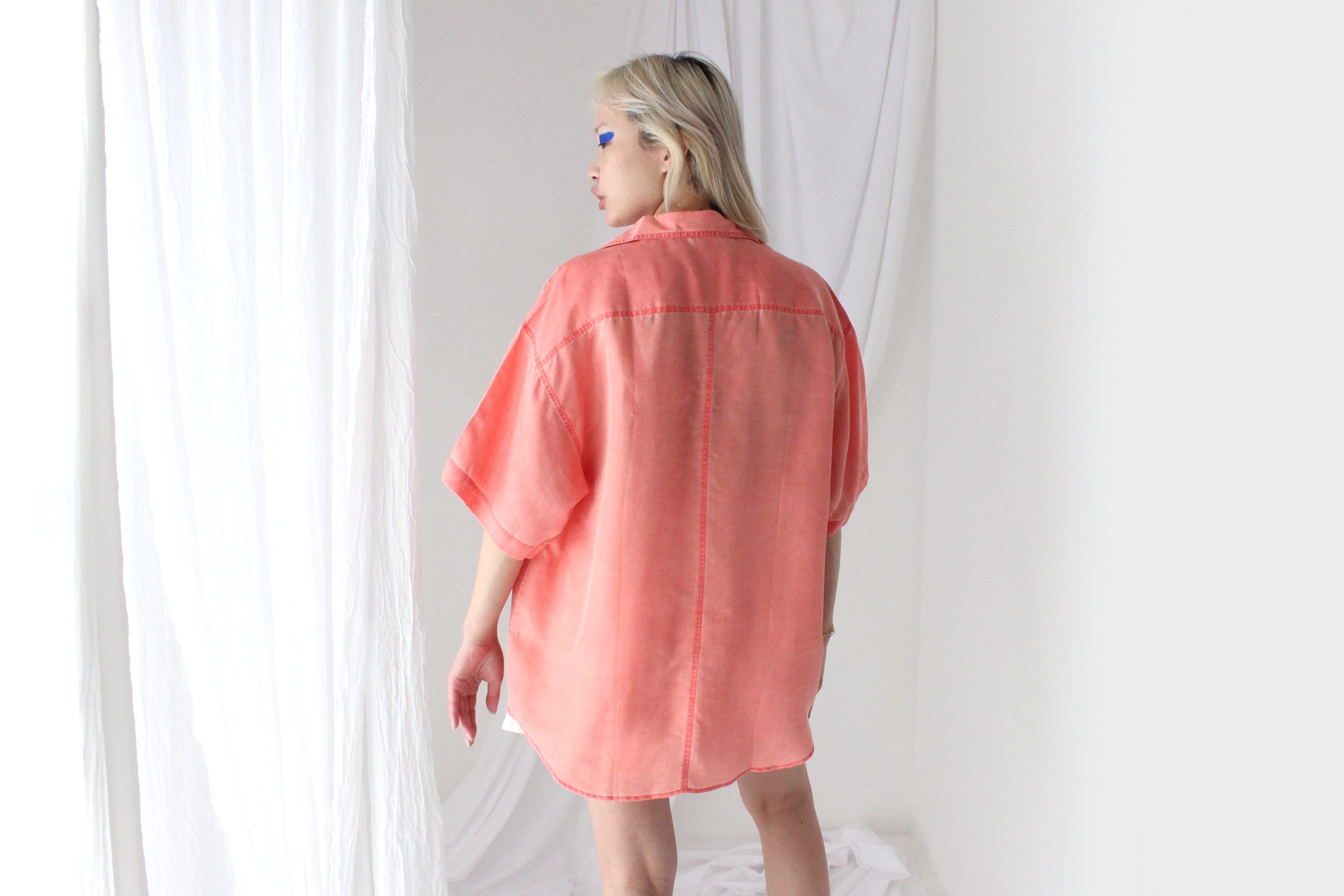 80s PURE SILK Pastel Pink Boxy Shirt