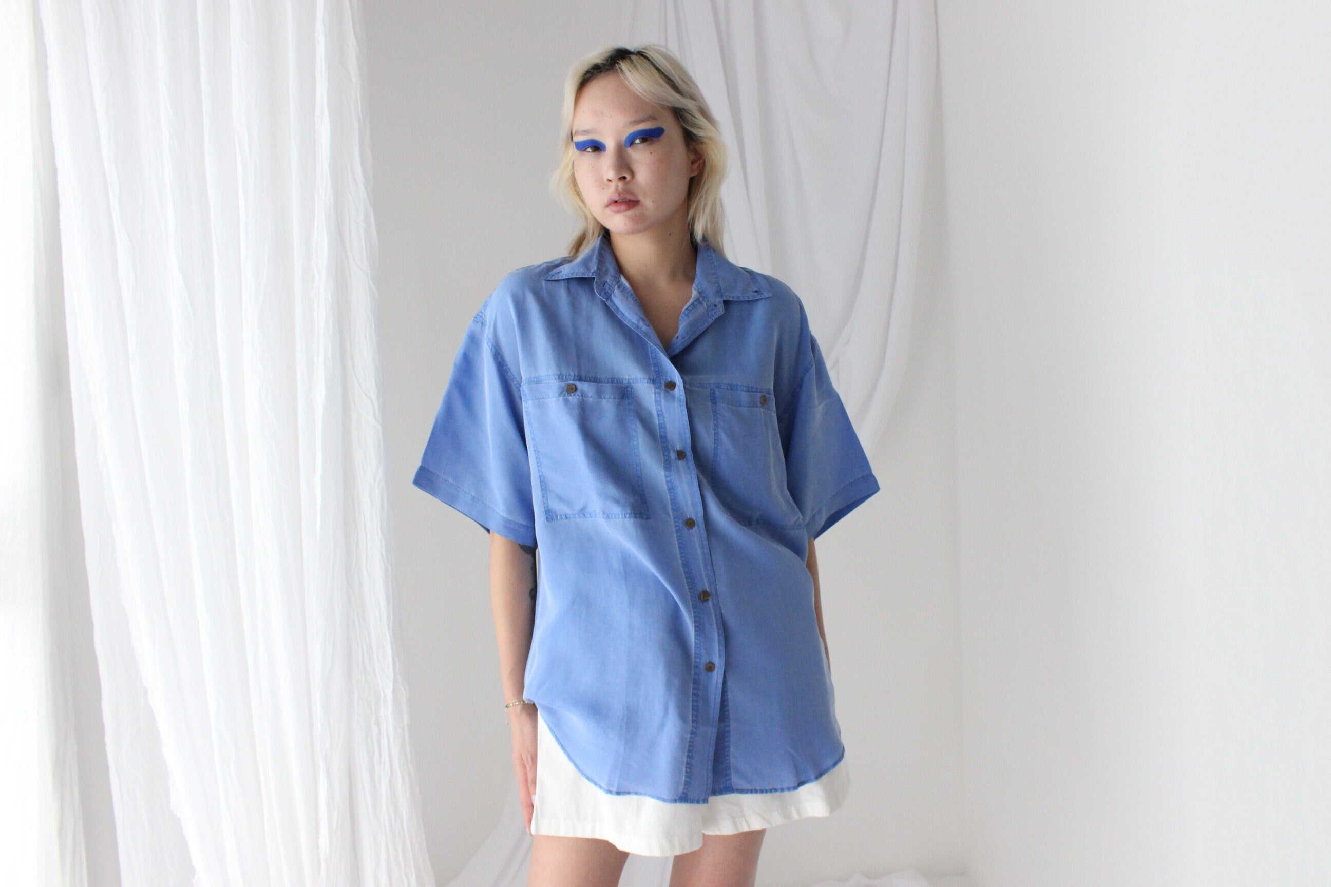 80s PURE SILK "Denim" Look Boxy Shirt
