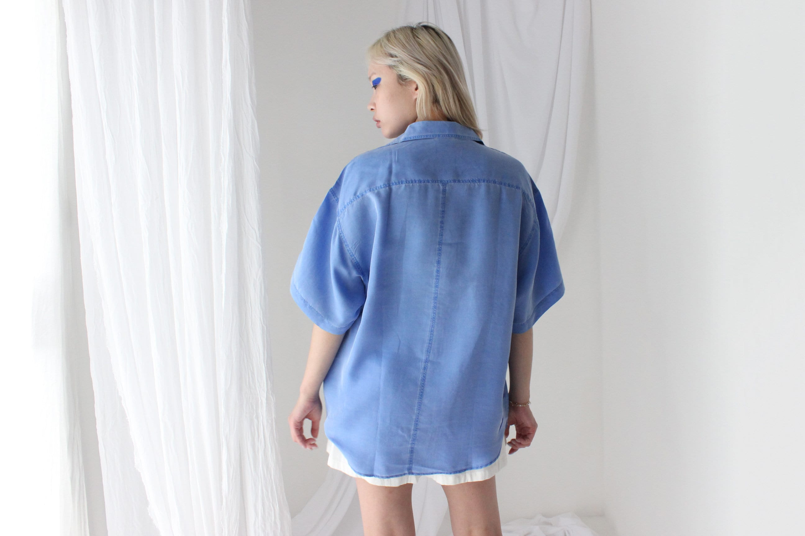 80s PURE SILK "Denim" Look Boxy Shirt
