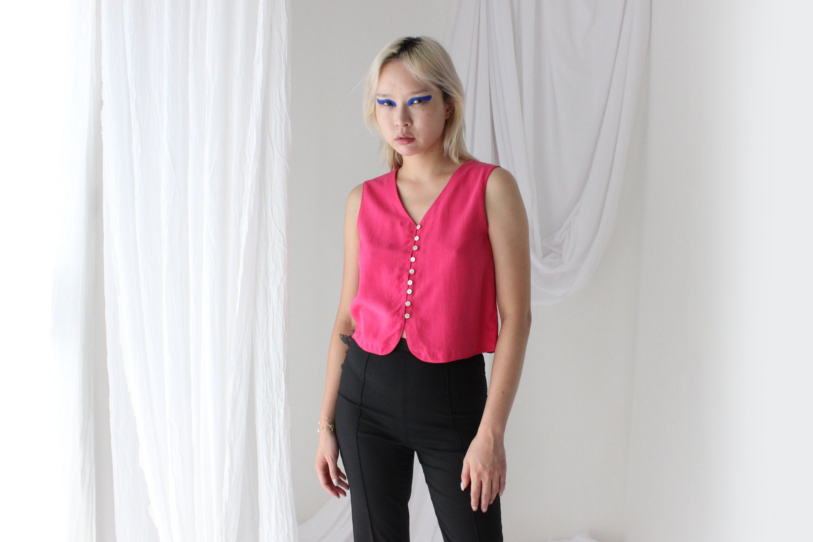 90s Bubblegum Silk Waistcoat Vest Crop Top