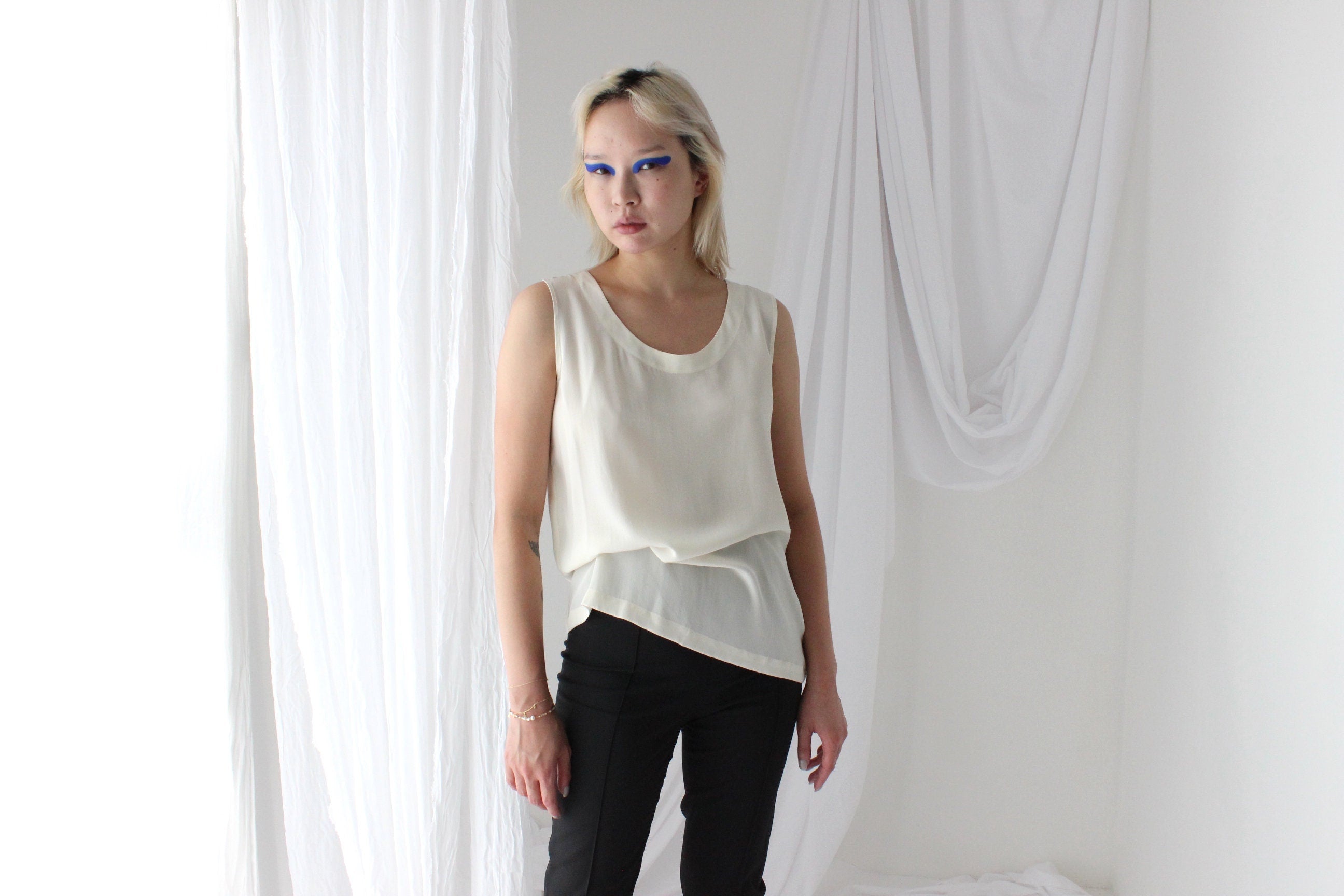 90s Pure Silk Sleeveless Tank Top in Ivory