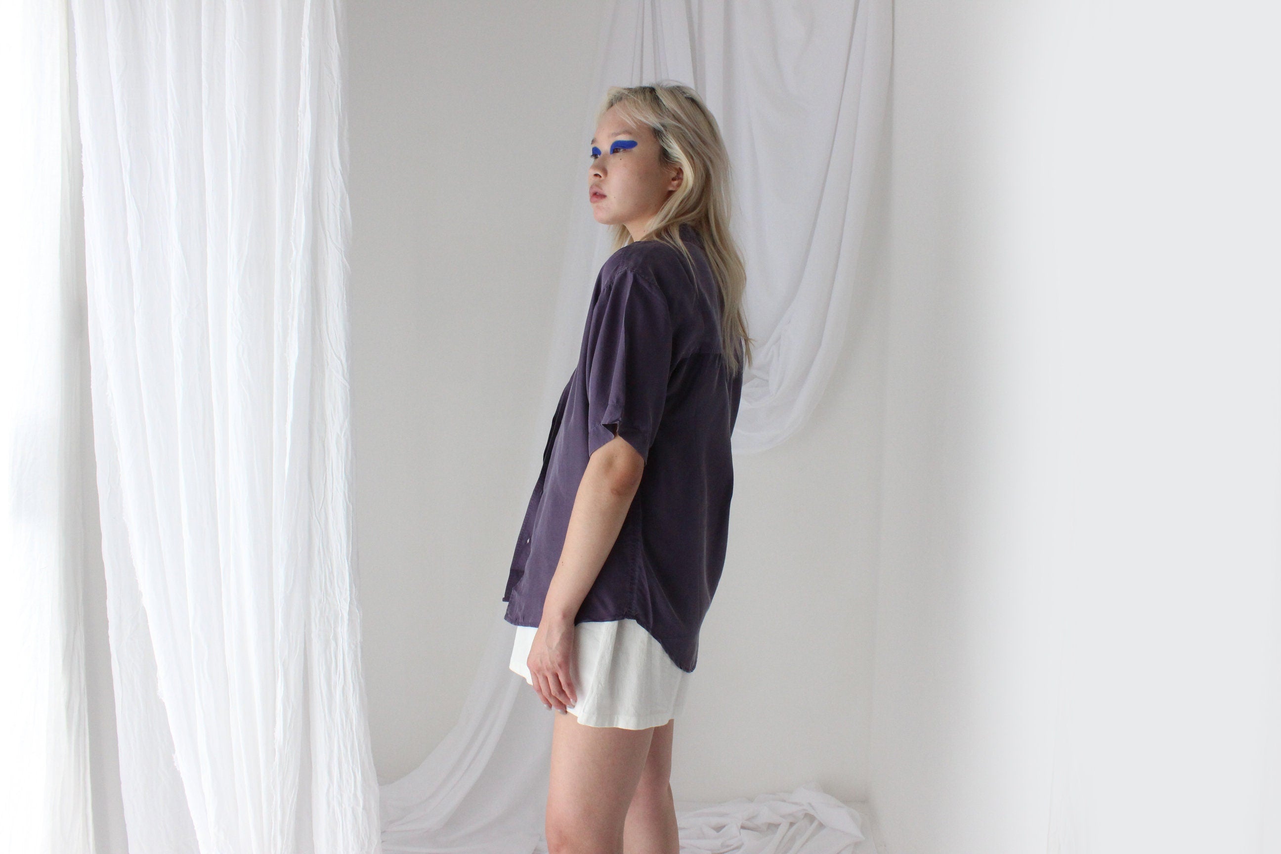 80s SANDWASHED SILK Boxy Purple Shirt