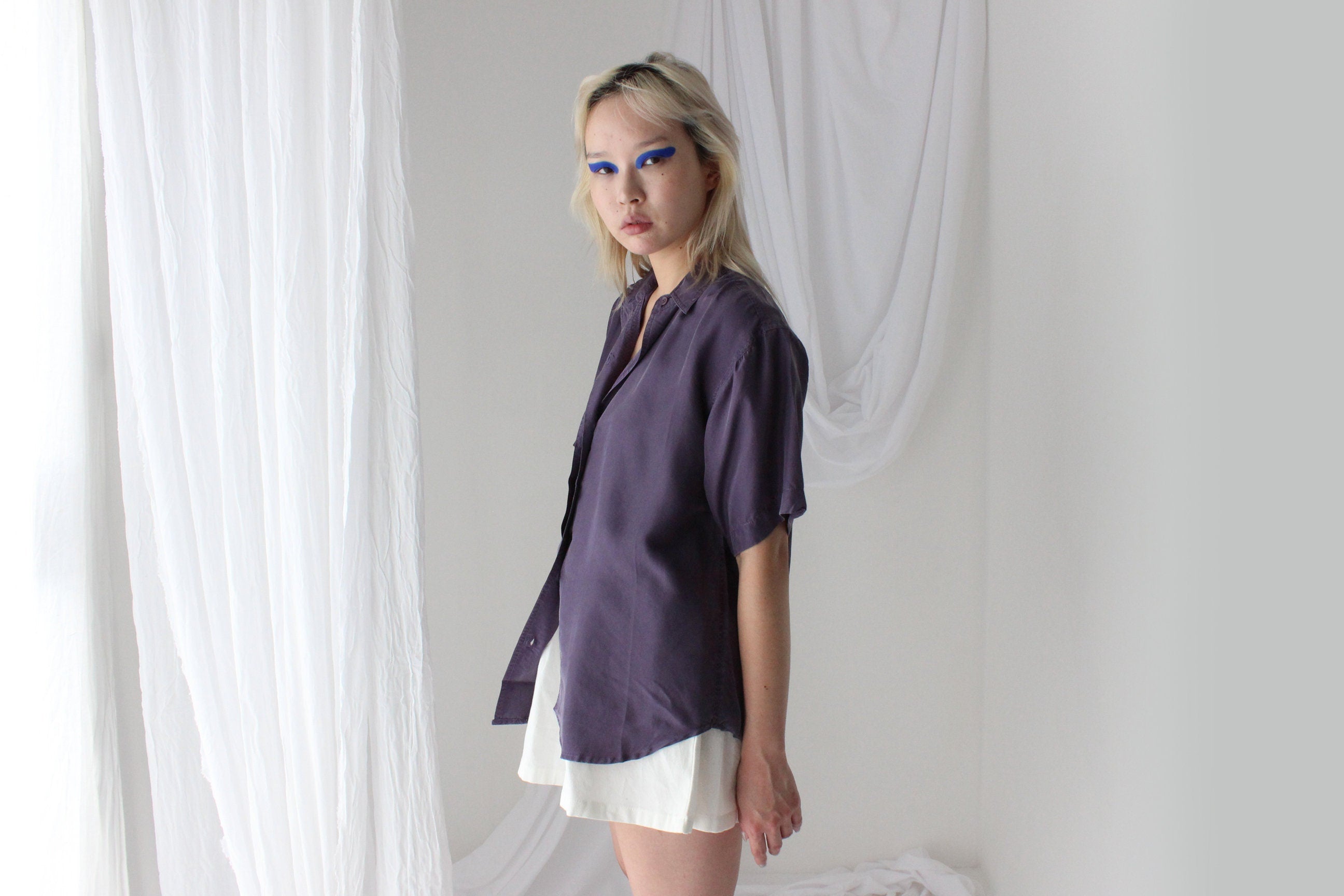 80s SANDWASHED SILK Boxy Purple Shirt