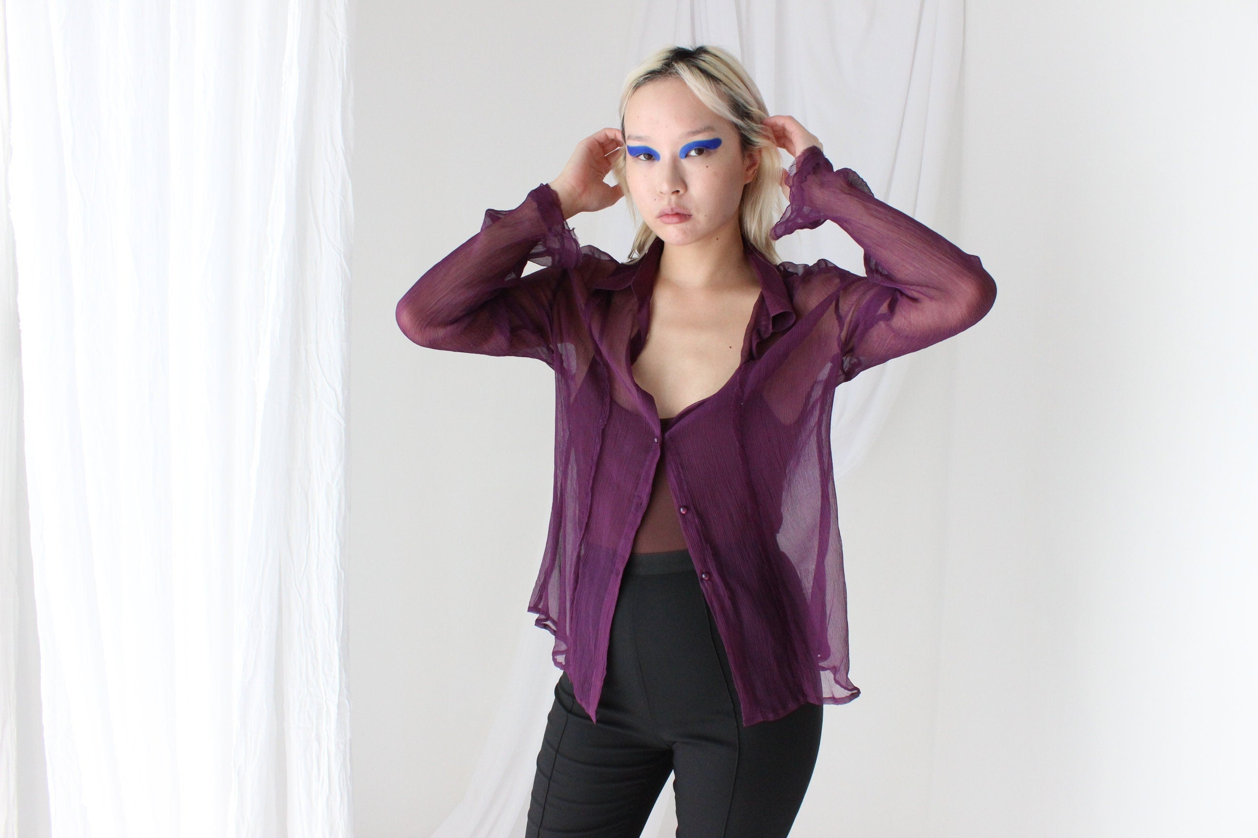 Sexy 90s Sheer Crinkle Silk Georgette Blouse