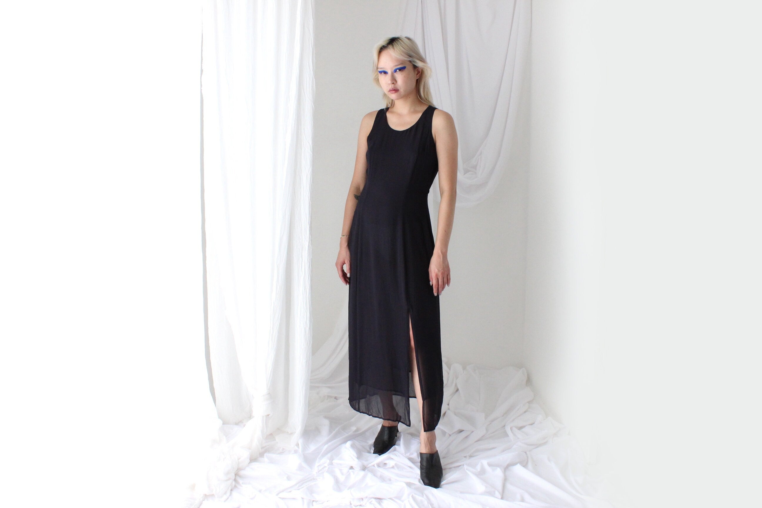 90s Luxury Double Layer Silk Staple Sleeveless Dress