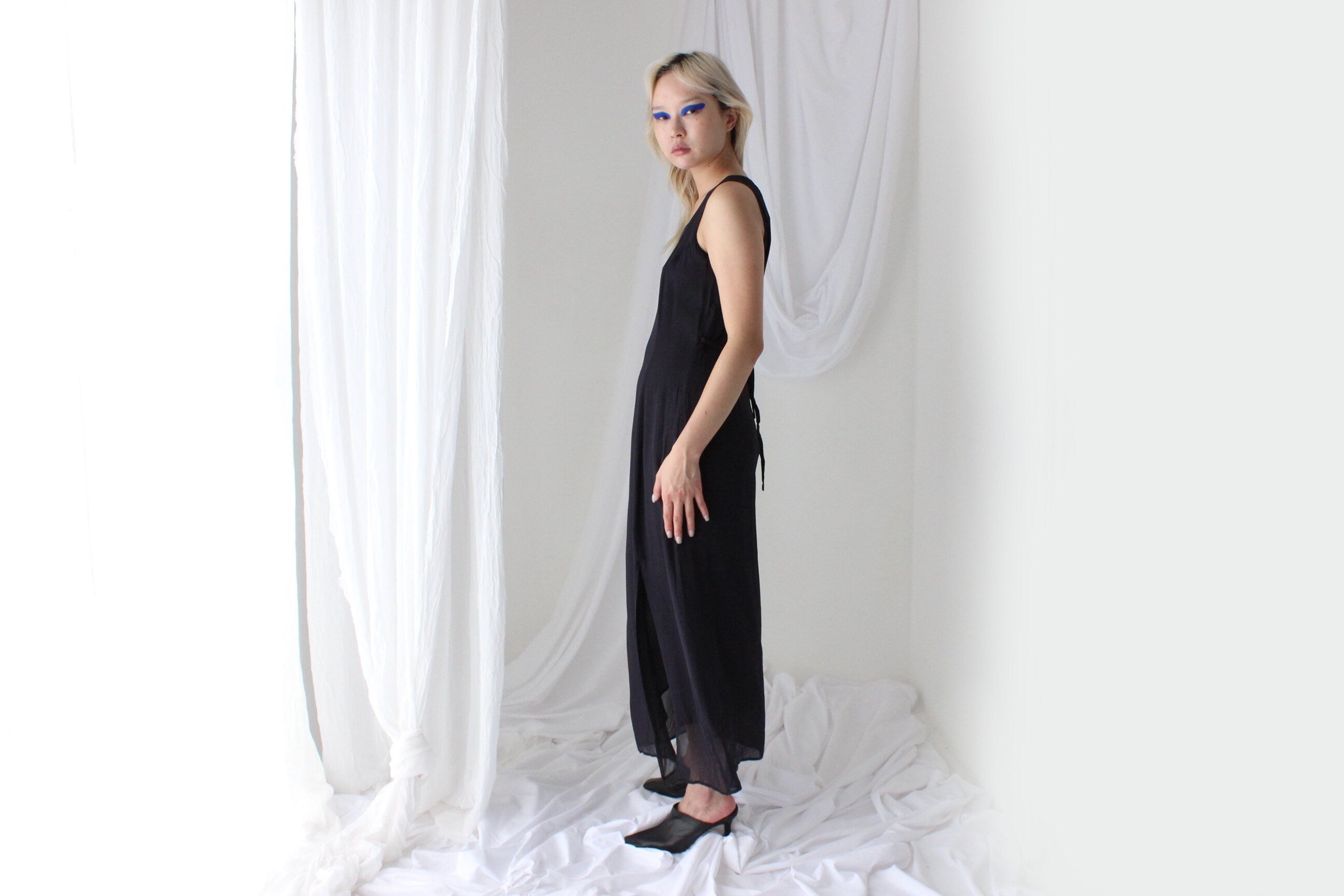 90s Luxury Double Layer Silk Staple Sleeveless Dress