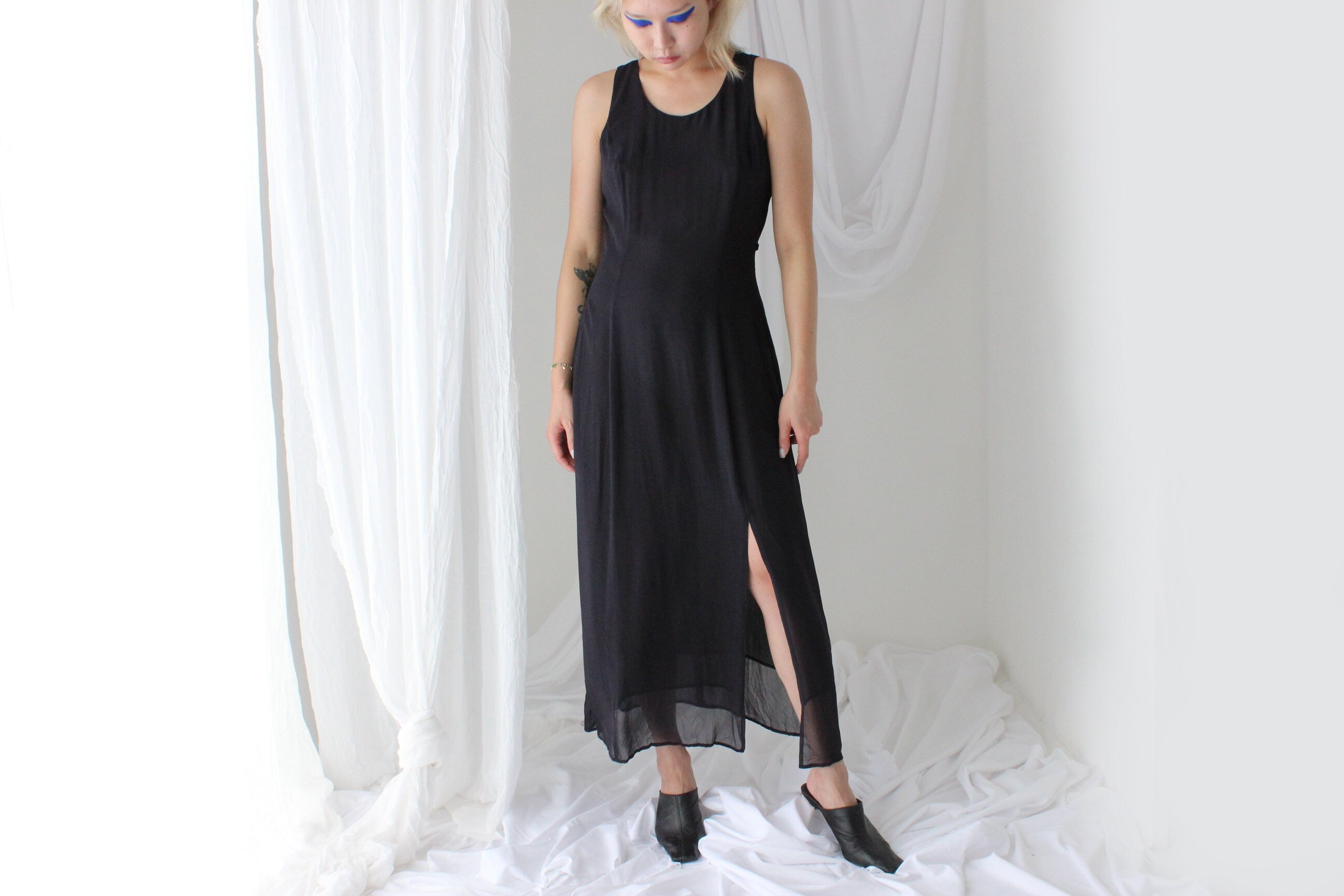 90s Luxury Double Layer Silk Staple Sleeveless Dress