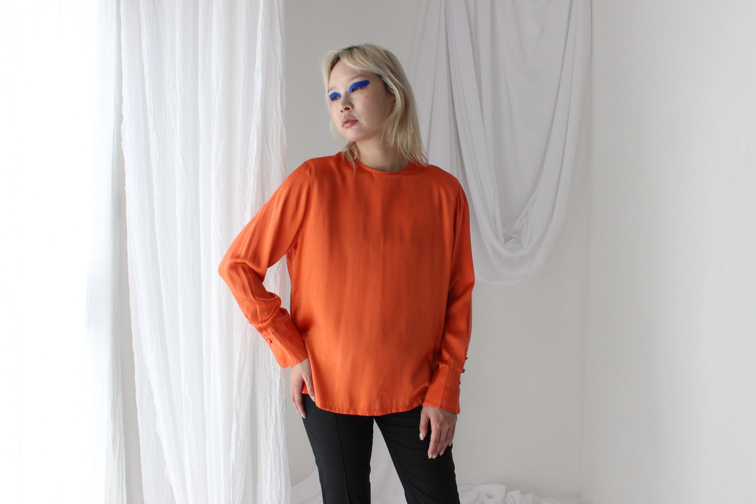 90s Vibrant Orange PURE MULBERRY SILK Drape Top