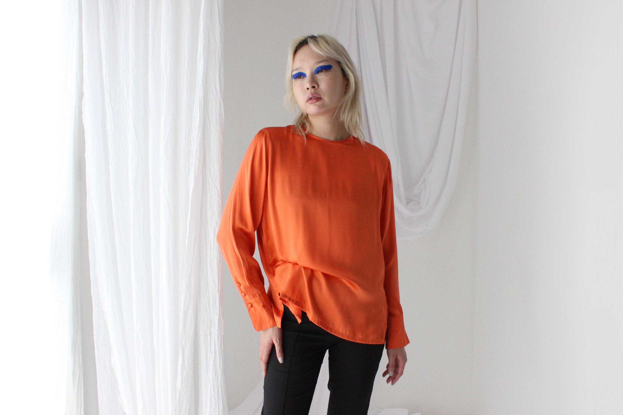 90s Vibrant Orange PURE MULBERRY SILK Drape Top