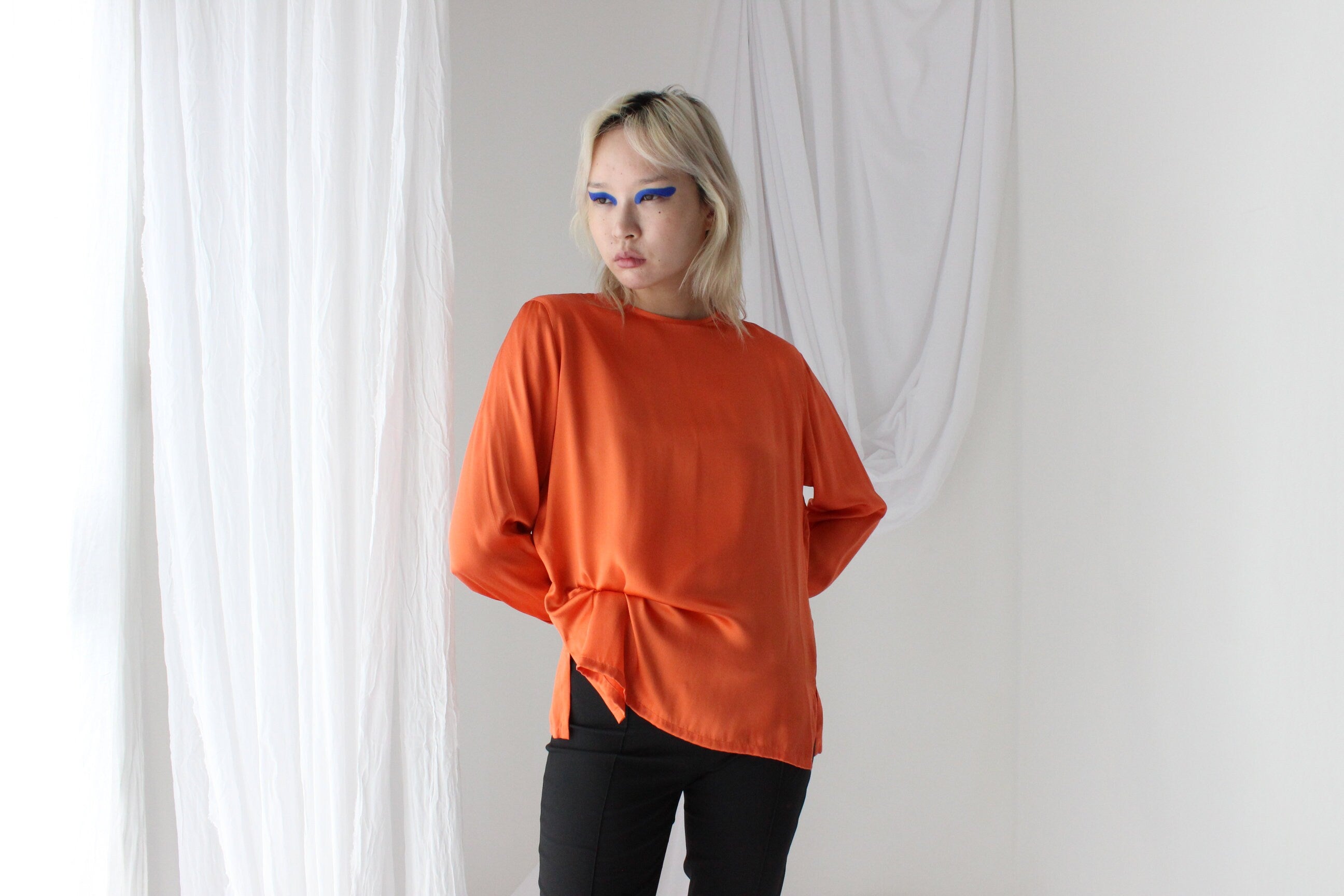 90s Vibrant Orange PURE MULBERRY SILK Drape Top