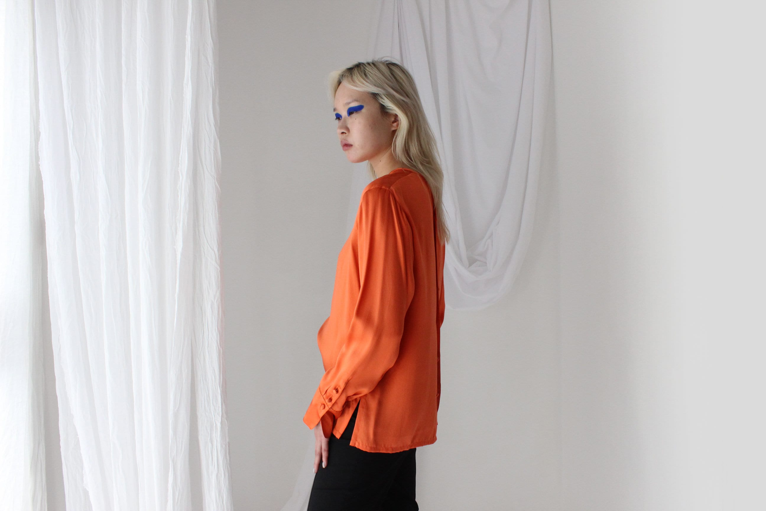 90s Vibrant Orange PURE MULBERRY SILK Drape Top