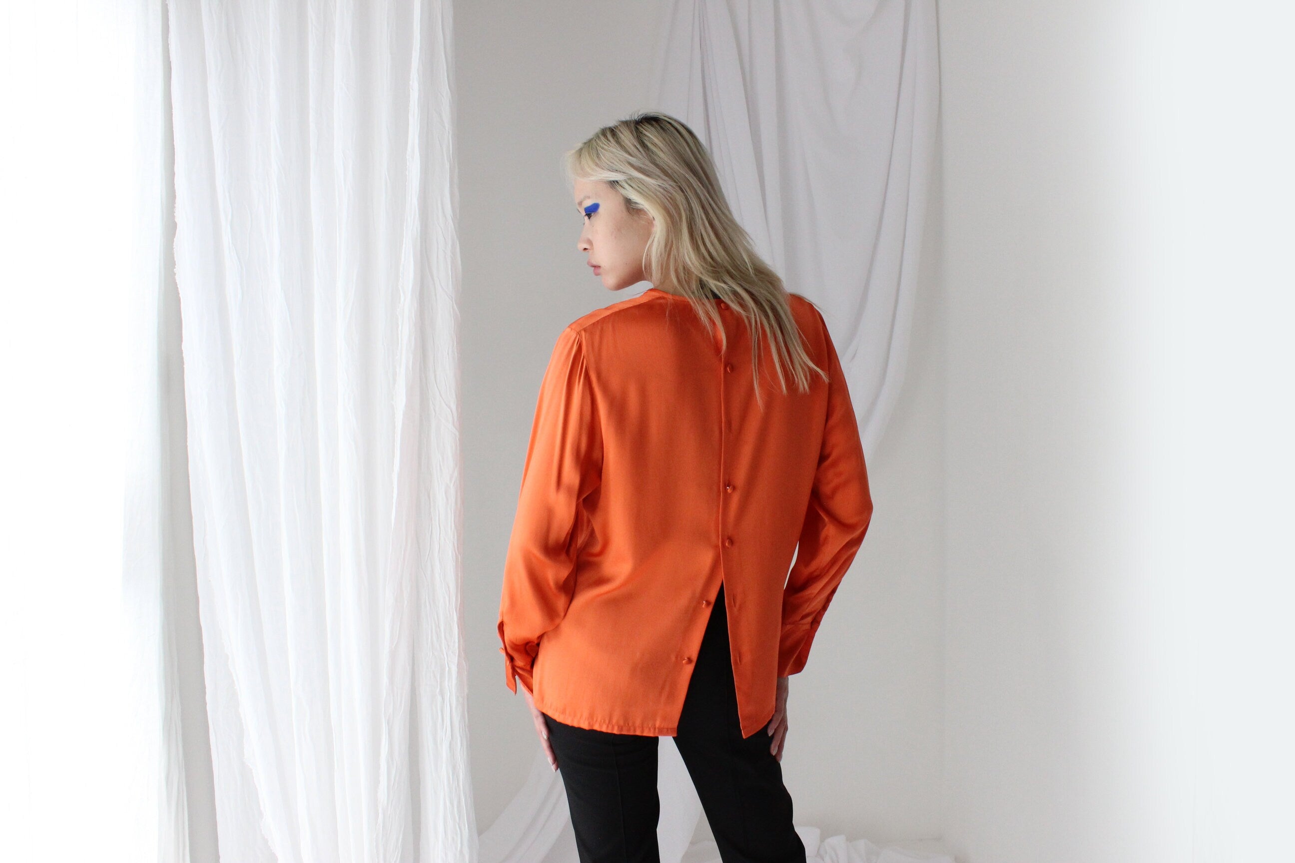 90s Vibrant Orange PURE MULBERRY SILK Drape Top