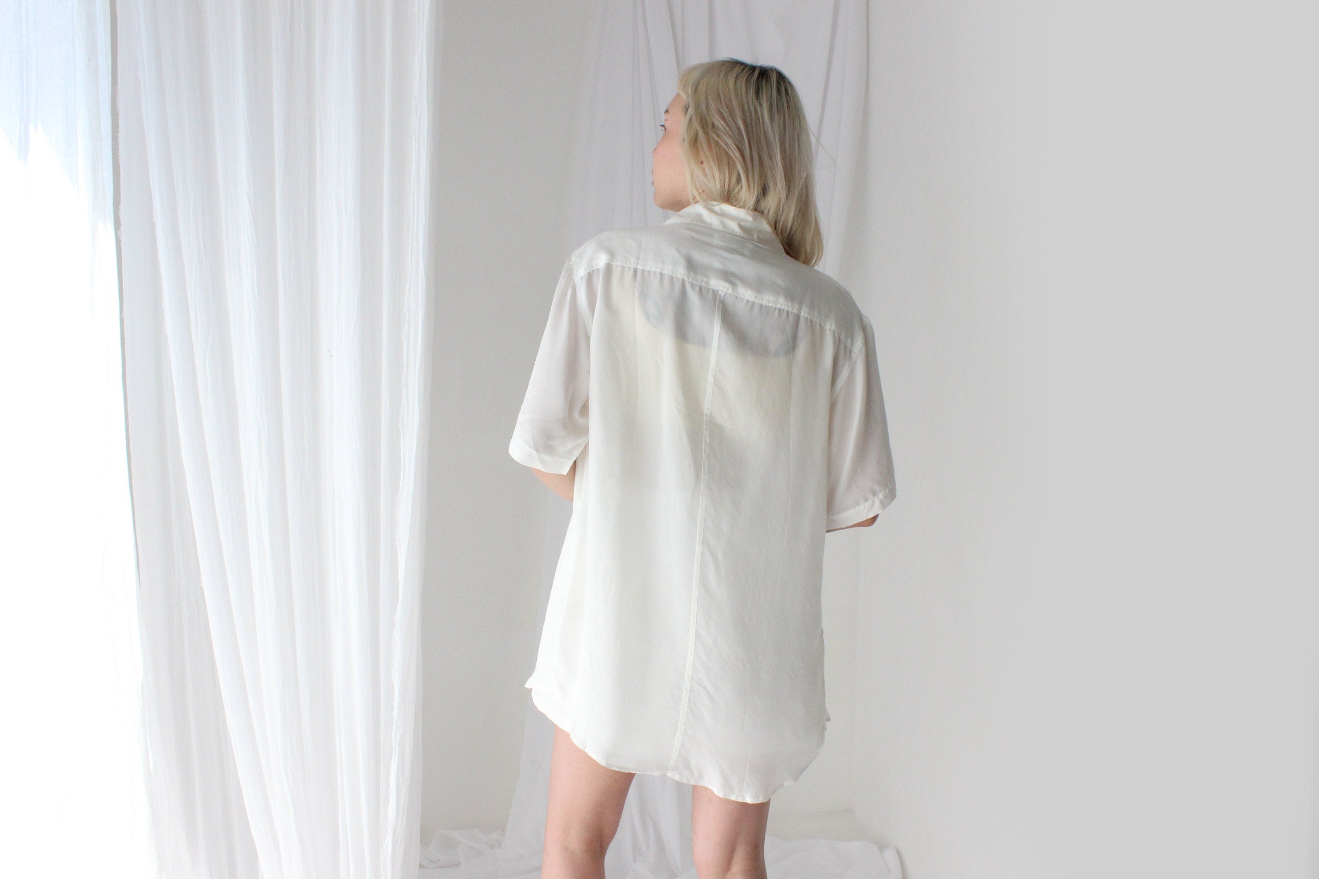 80s PURE SILK Snow White Boxy Oversized Shirt