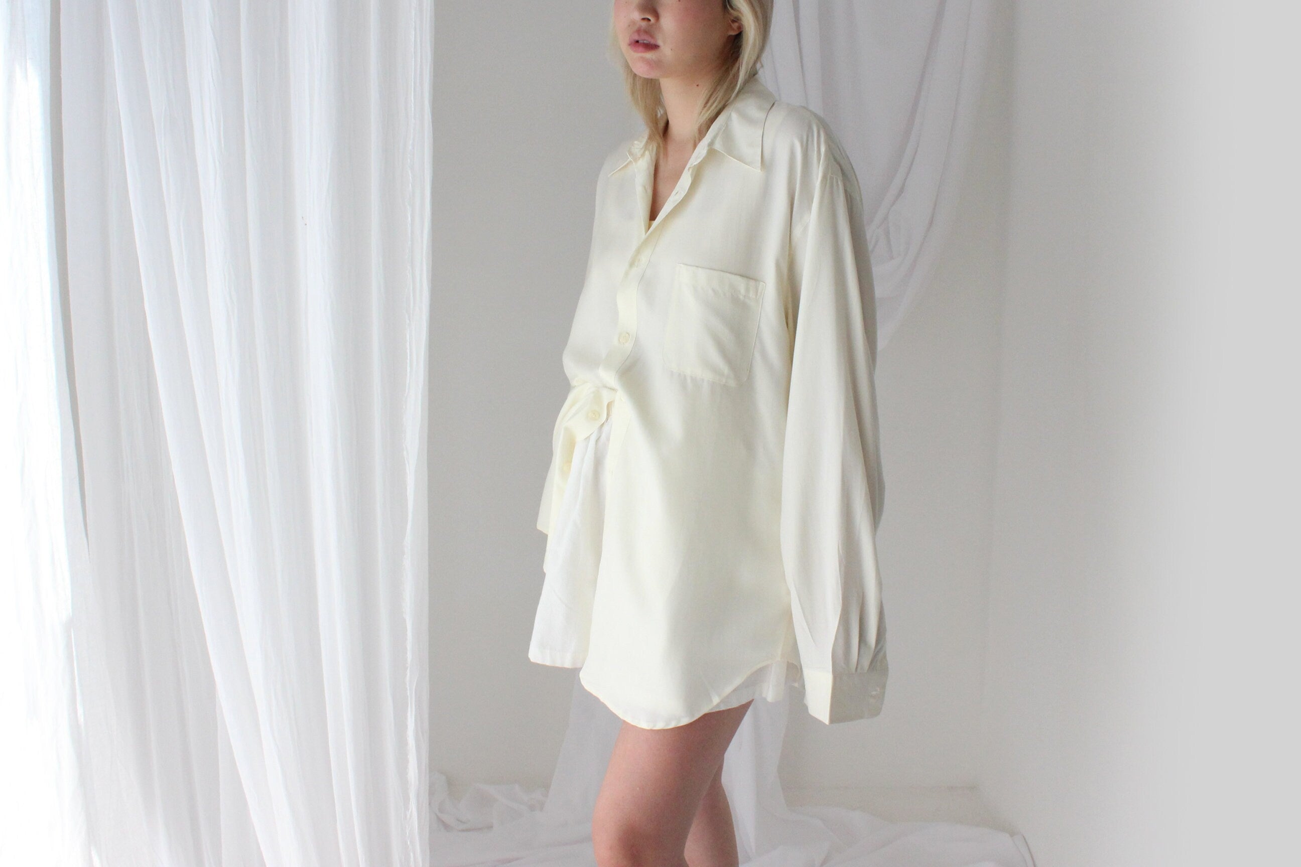 Heavenly 90s Pure Silk Cream Oversized Shirt