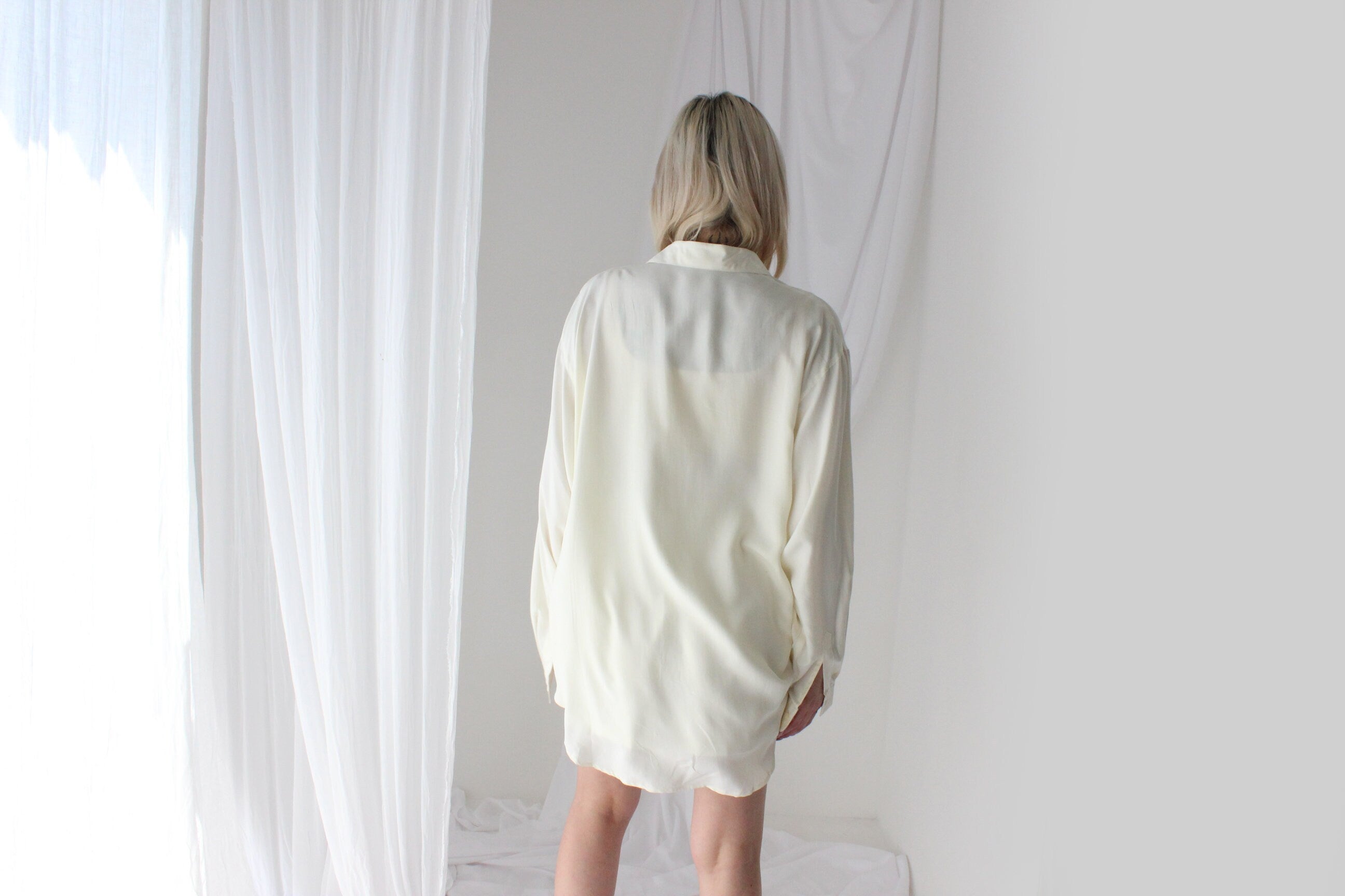 Heavenly 90s Pure Silk Cream Oversized Shirt