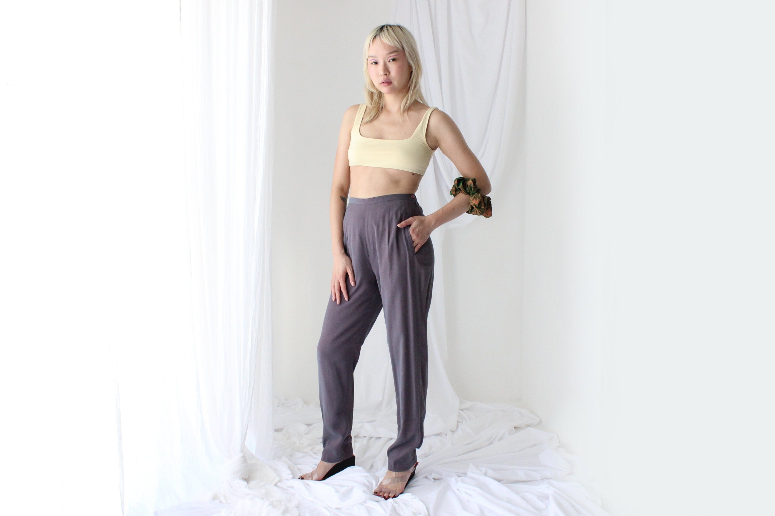 90s SILK/COTTON Holographic High Waist Trousers