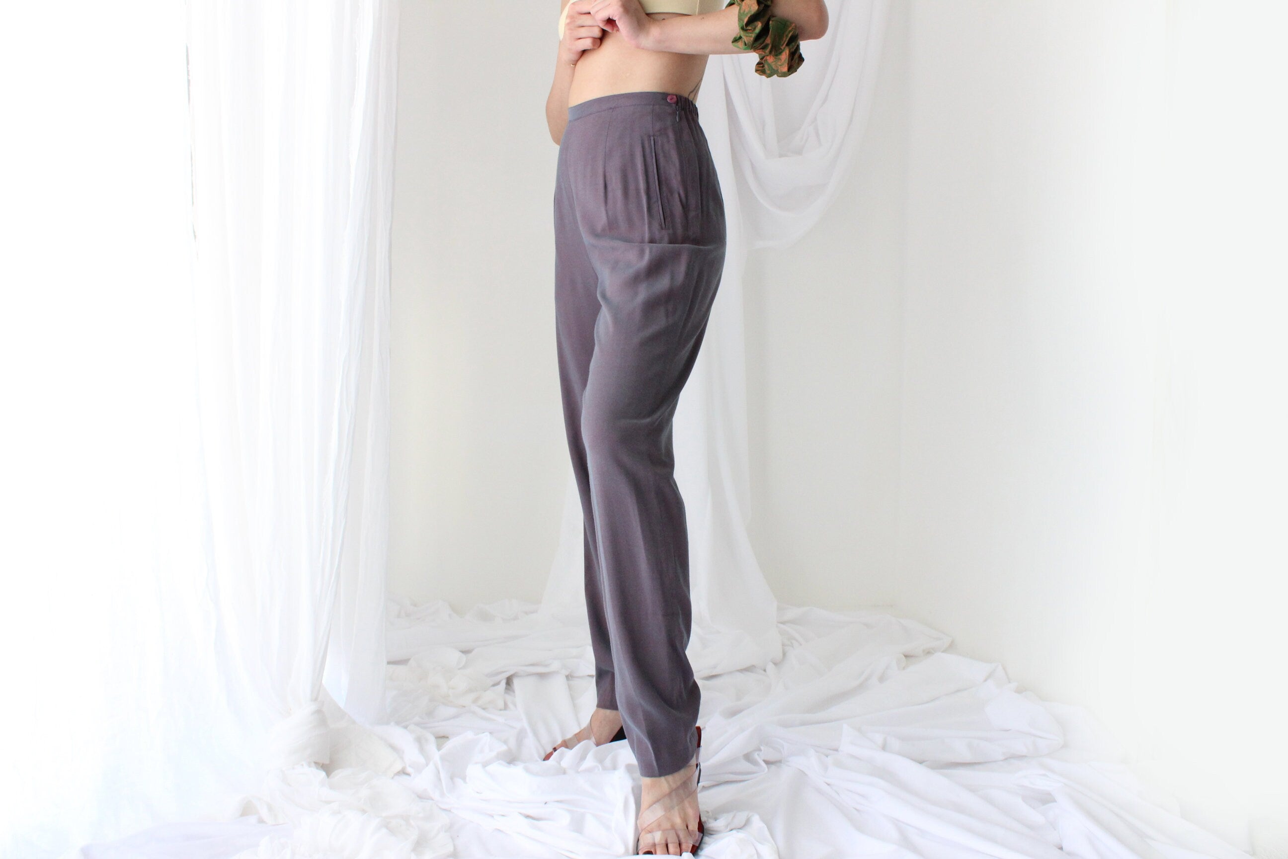 90s SILK/COTTON Holographic High Waist Trousers