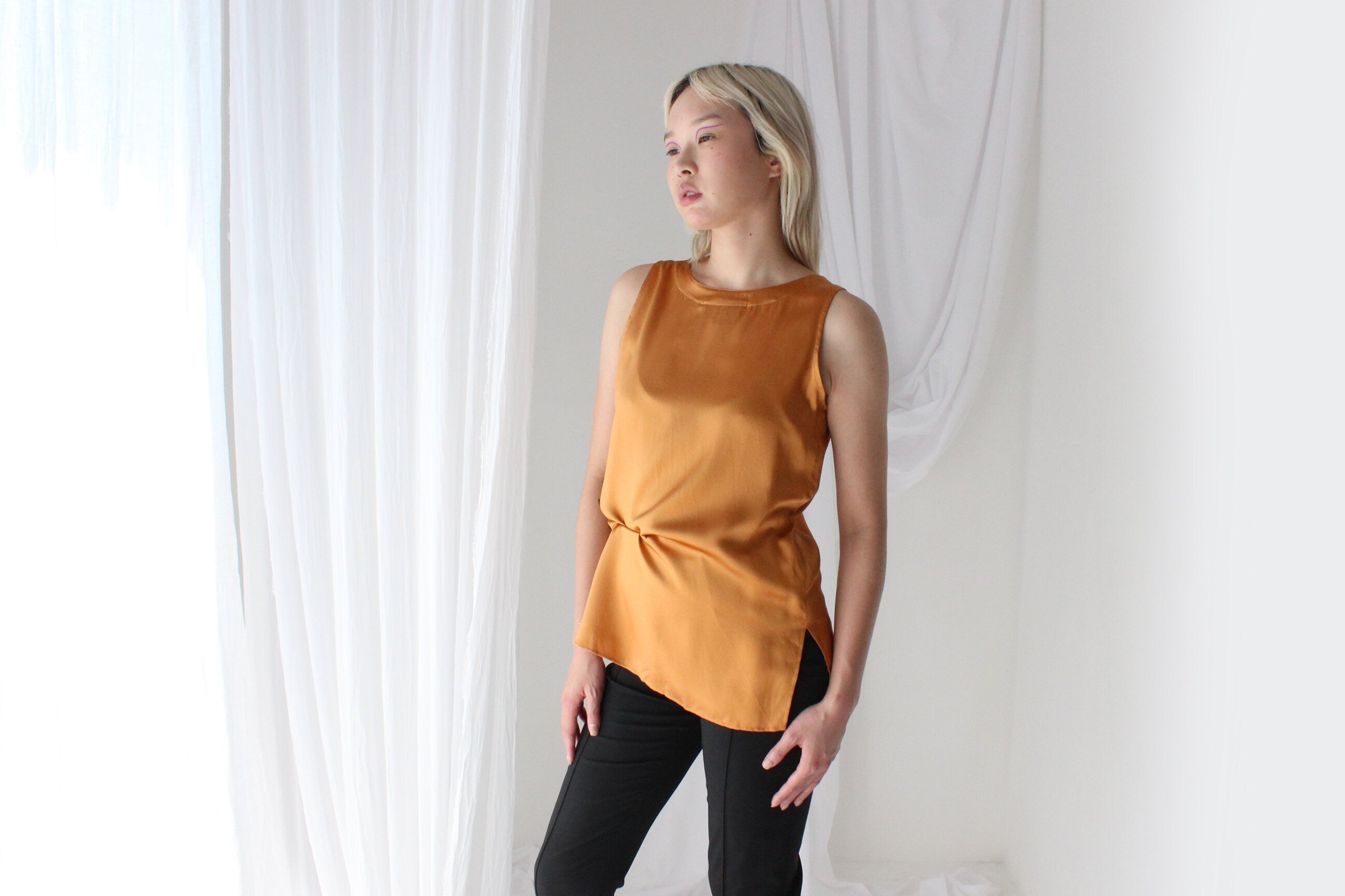 90s Pure Silk Sleeveless Tank Top in Marigold