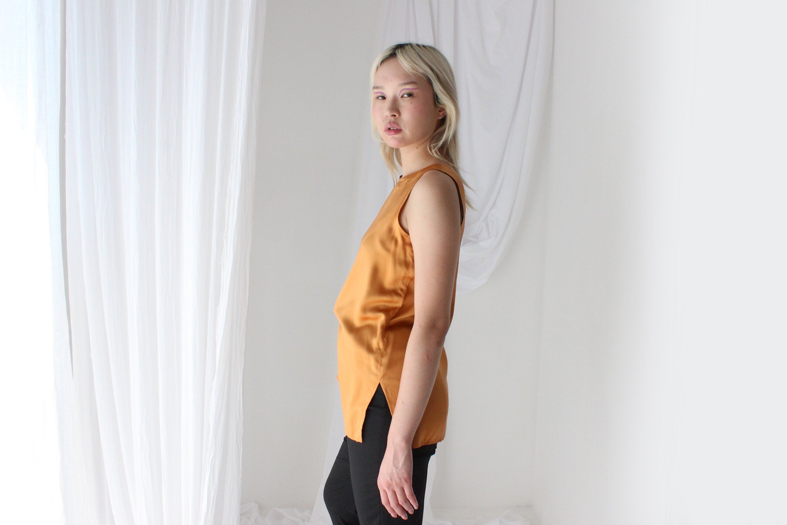 90s Pure Silk Sleeveless Tank Top in Marigold