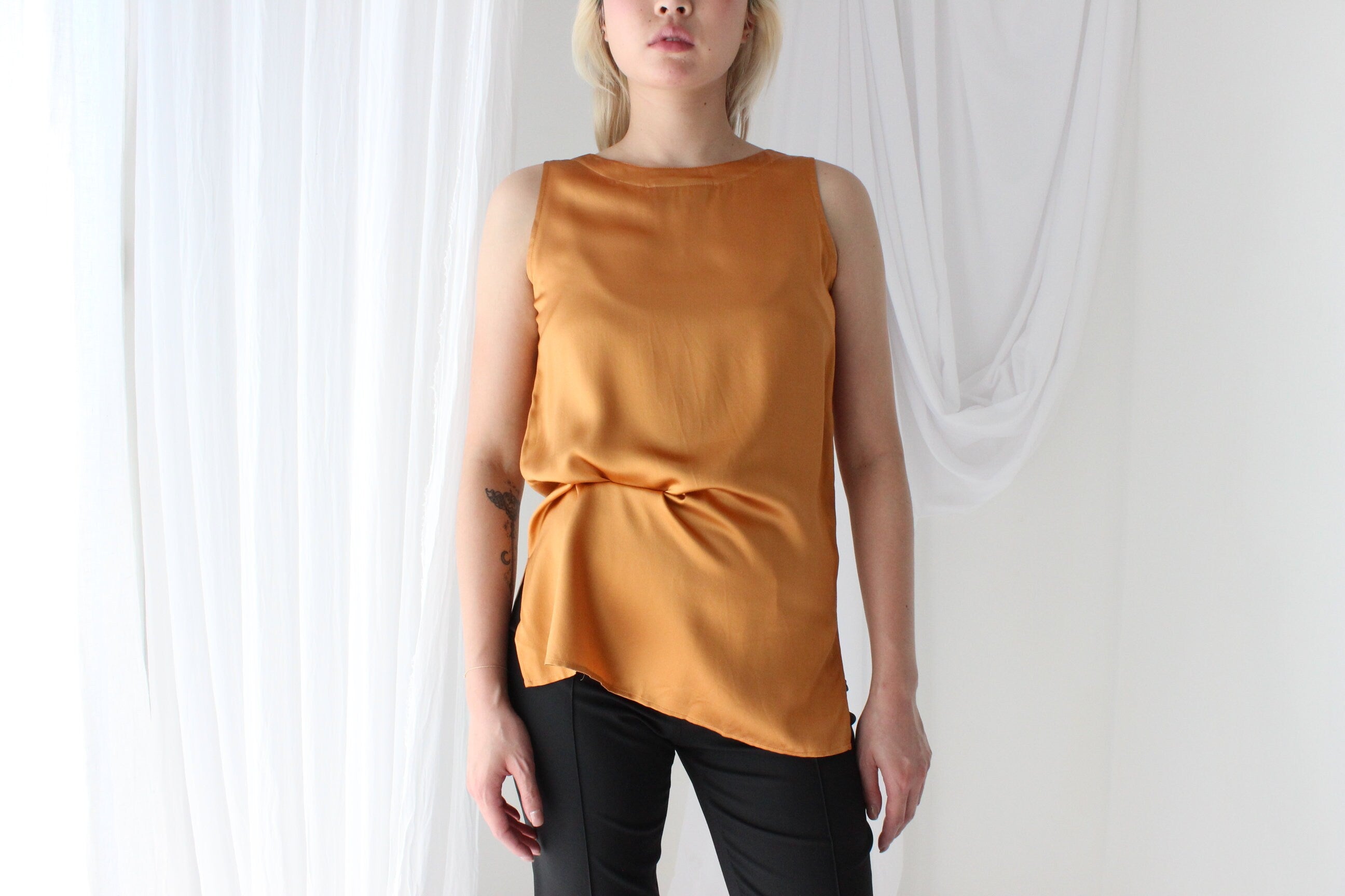 90s Pure Silk Sleeveless Tank Top in Marigold