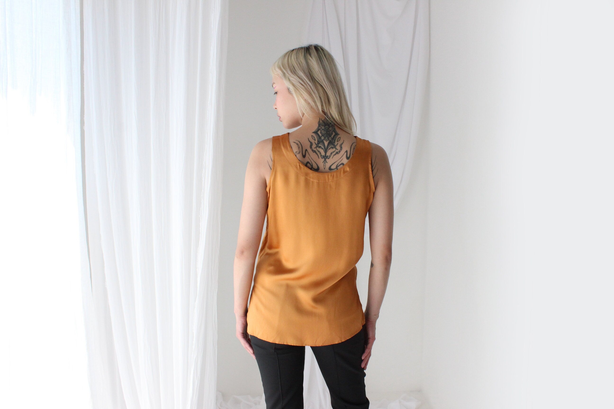 90s Pure Silk Sleeveless Tank Top in Marigold