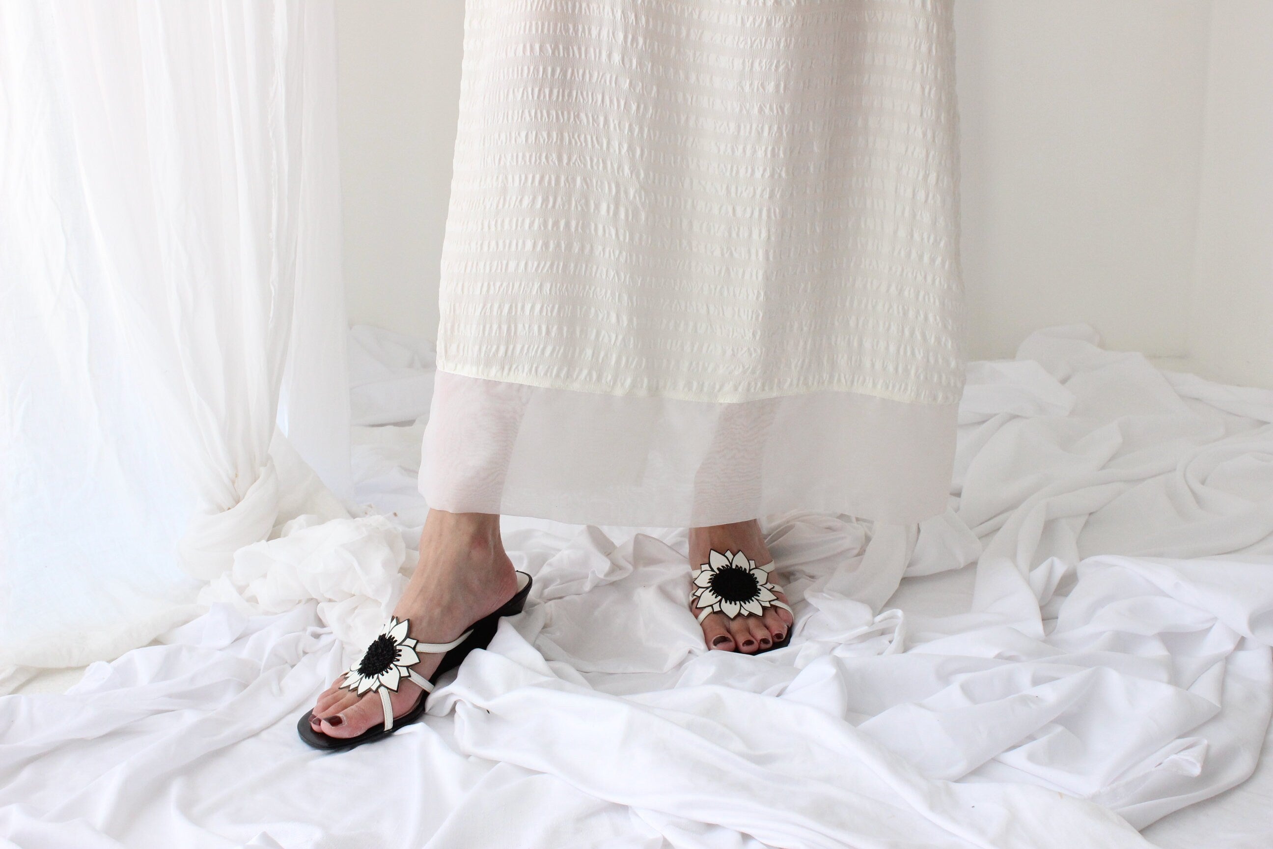 90s Textured Silk Relaxed Cream "Bubble" Dress