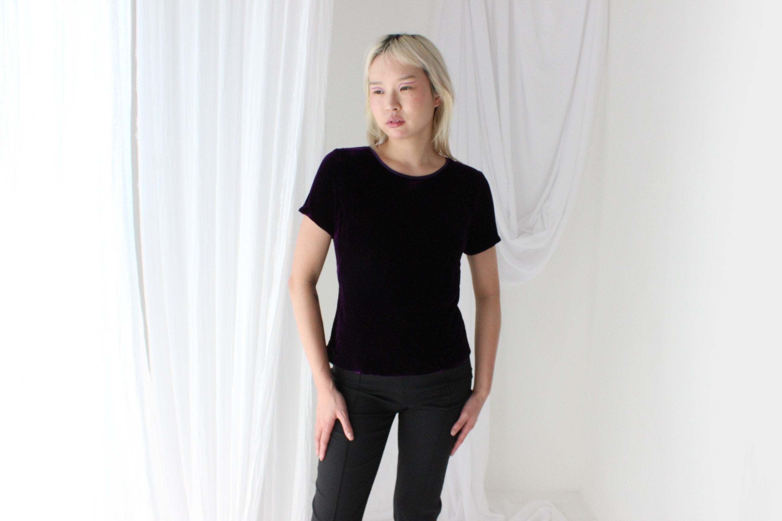 90s SILK VELVET Deep Purple Bias Cut Tee