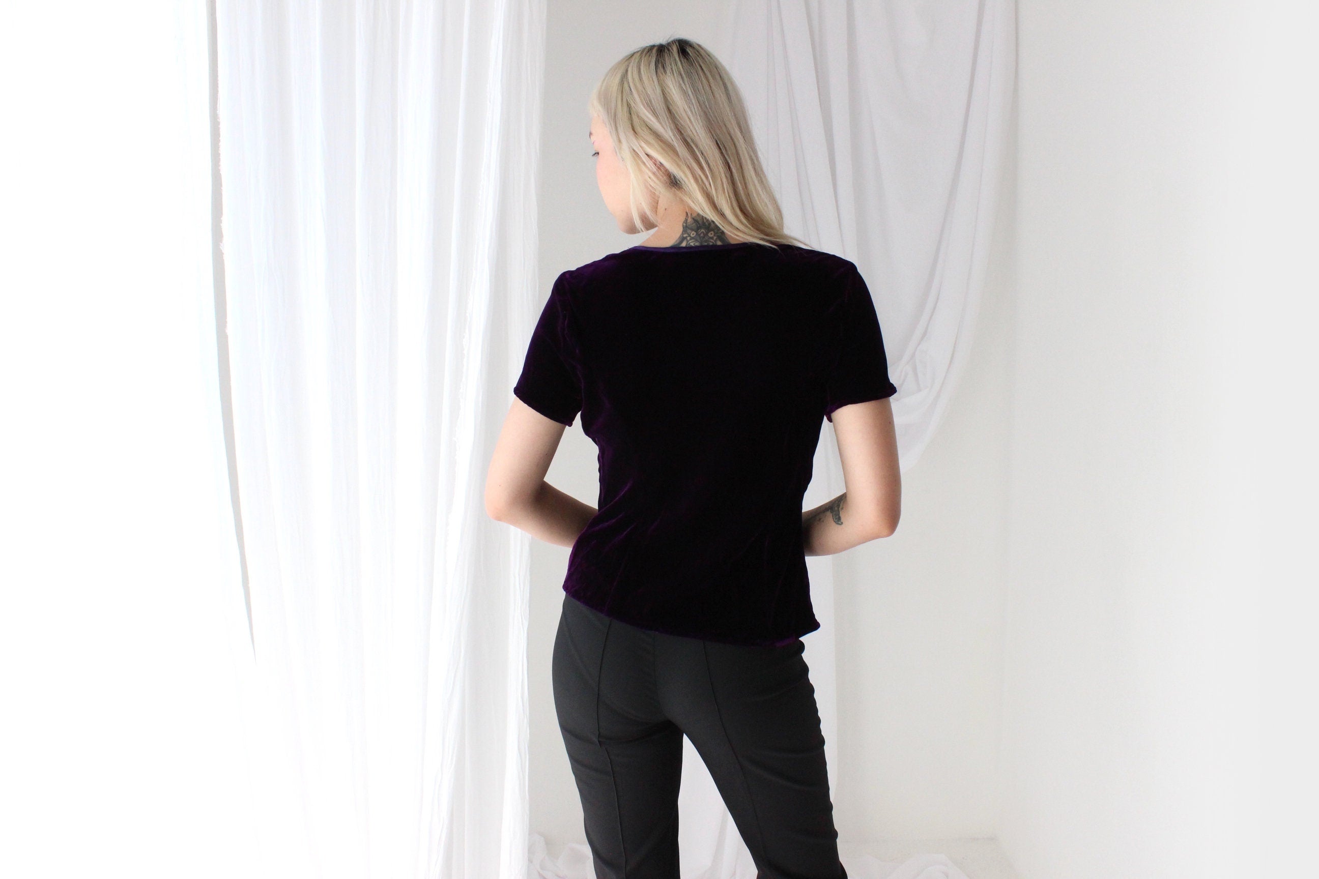 90s SILK VELVET Deep Purple Bias Cut Tee