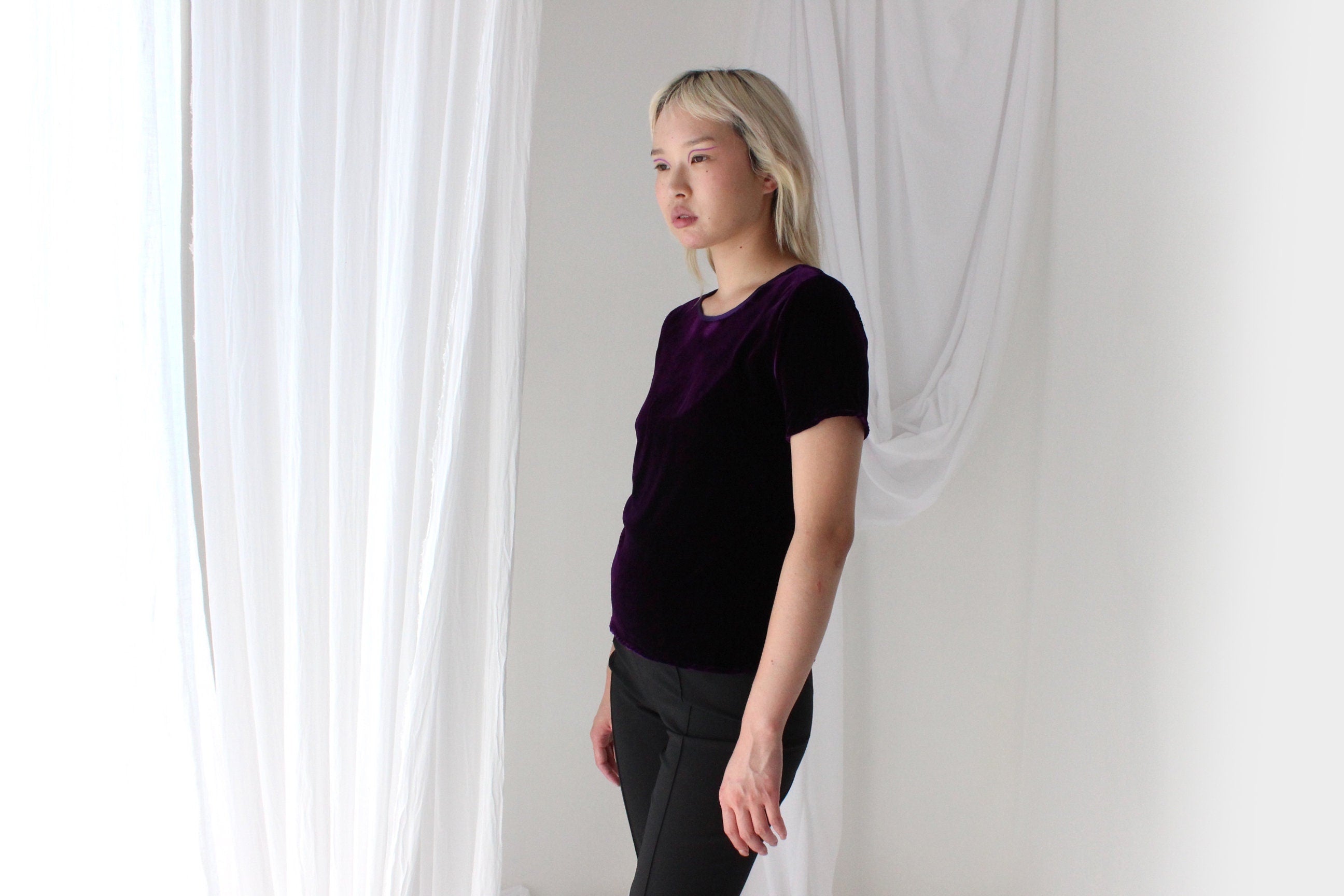 90s SILK VELVET Deep Purple Bias Cut Tee