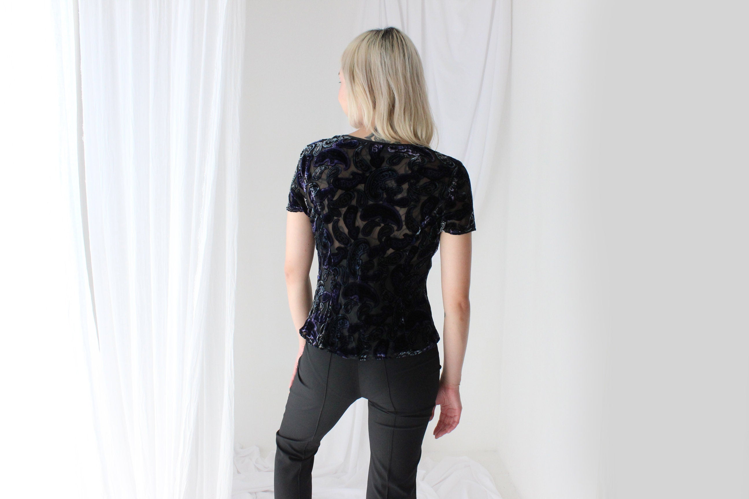 90s Silk Velvet Paisley Burnout Bias Cut Tee