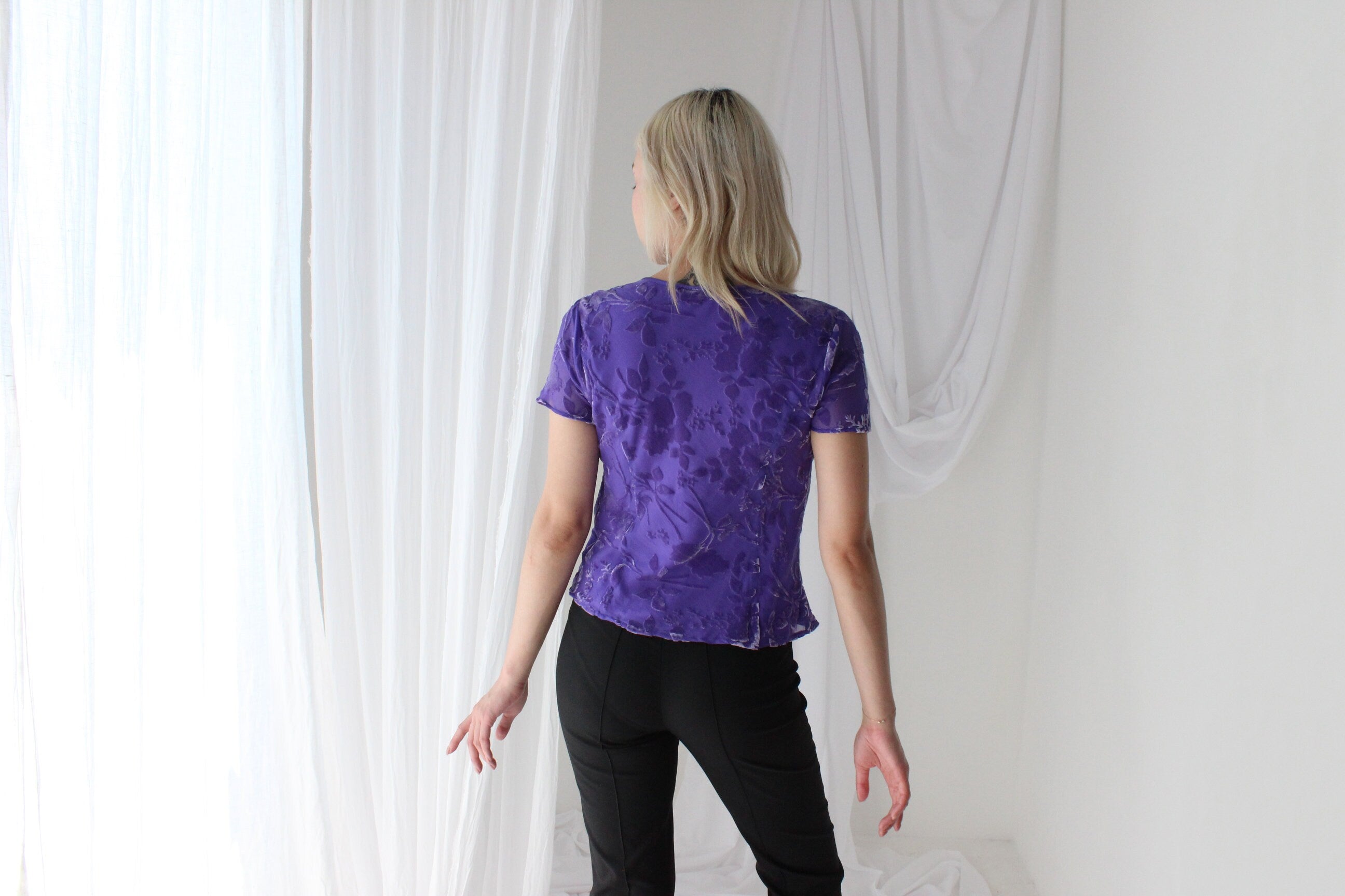 90s SILK VELVET Floral Burnout Bias Cut Tee