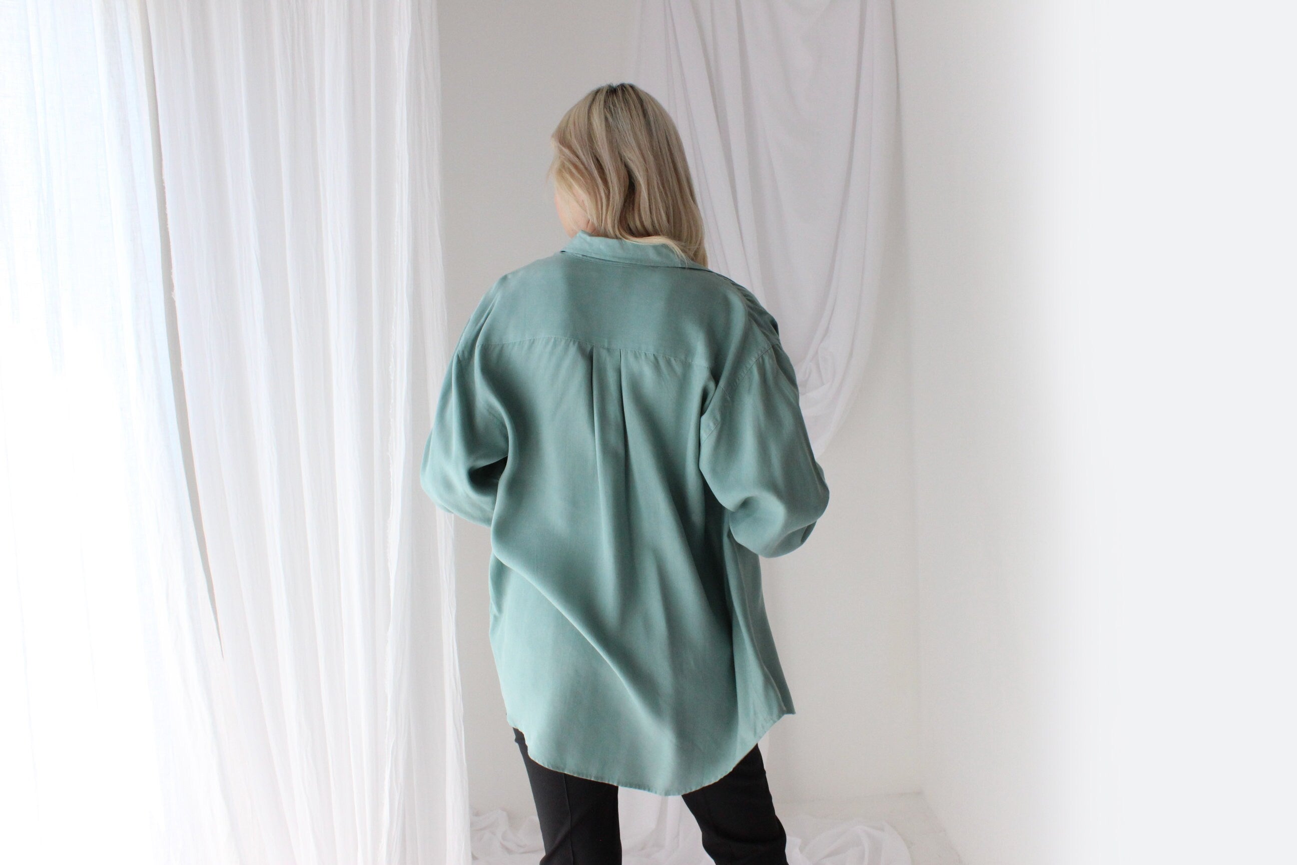 90s Pure Fuji Silk Seafoam Oversized Shirt