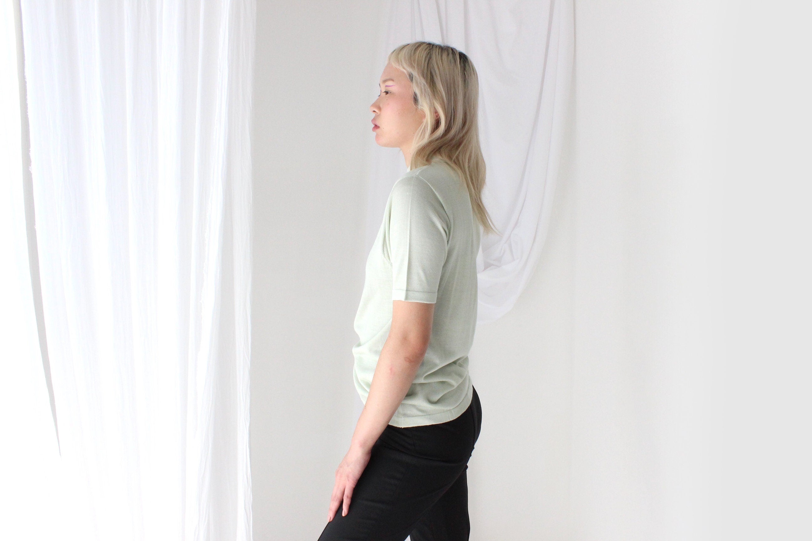 80s PURE SILK Luxury High Neck Knit in Mint