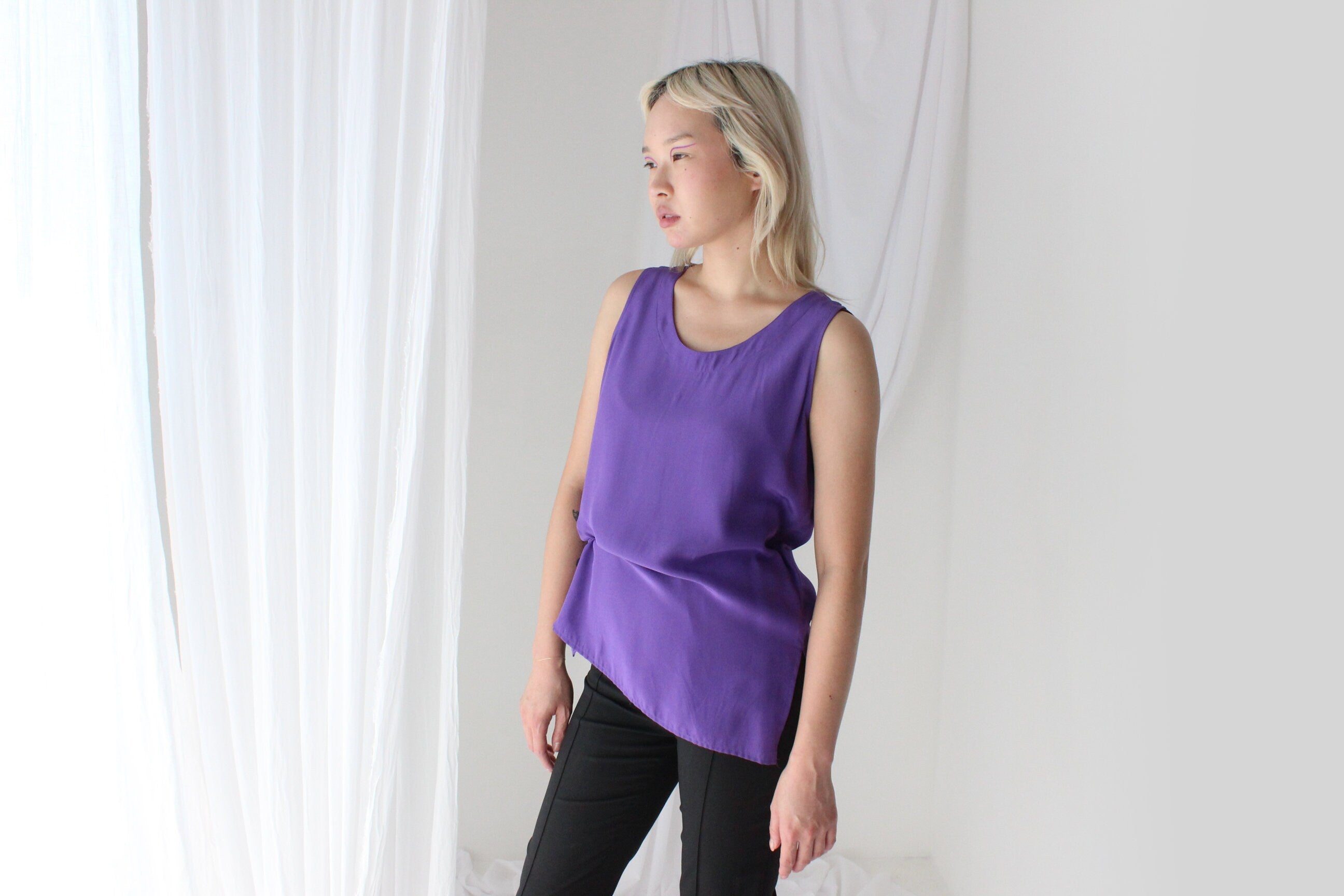 90s Pure Silk Sleeveless Tank Top in Purple