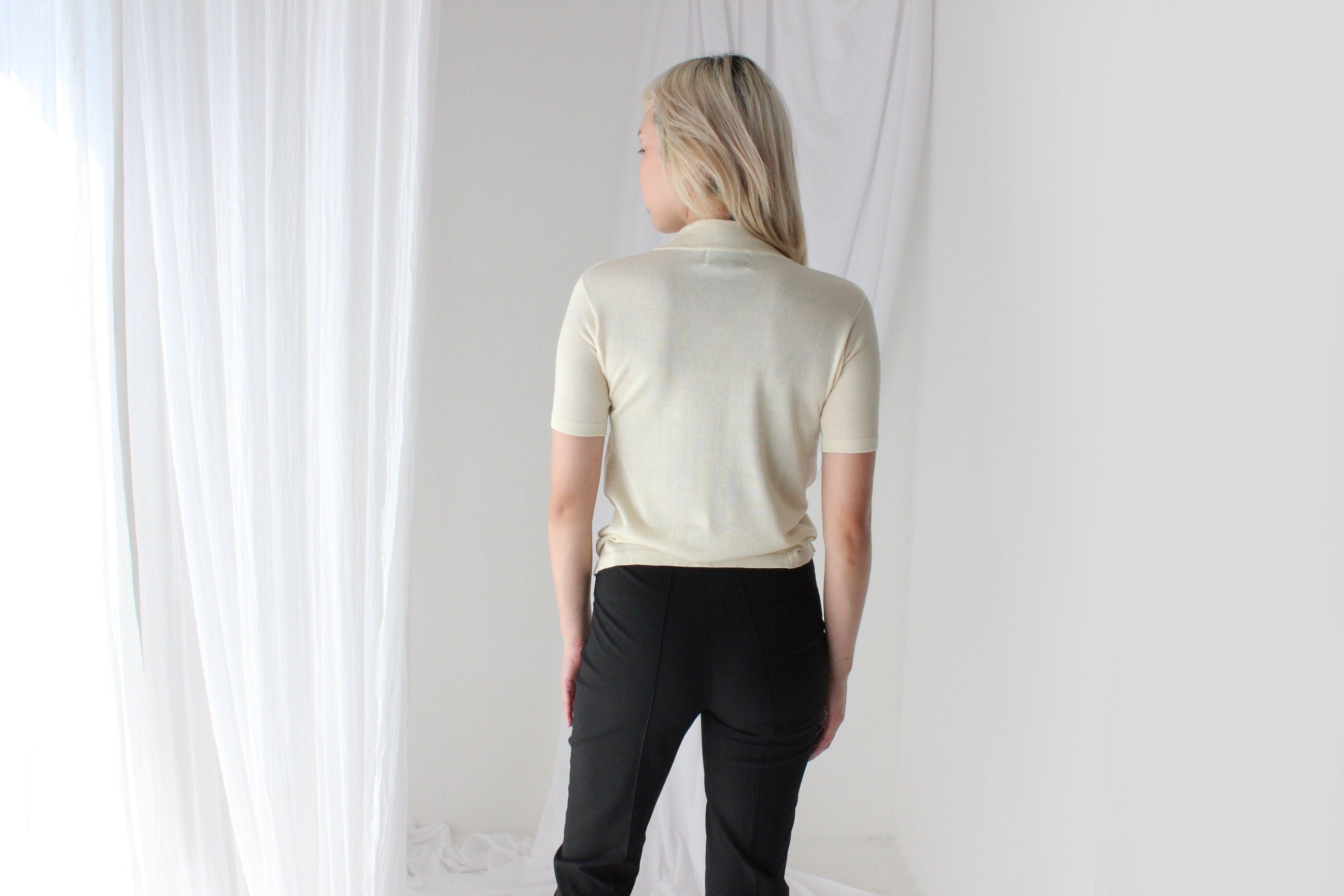 80s PURE SILK Luxury High Neck Knit in Ivory